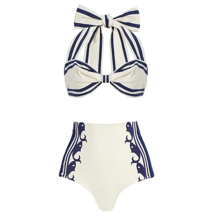 Şerit Detaylı Bikini ve Etek Pareo Takım (3 parça)