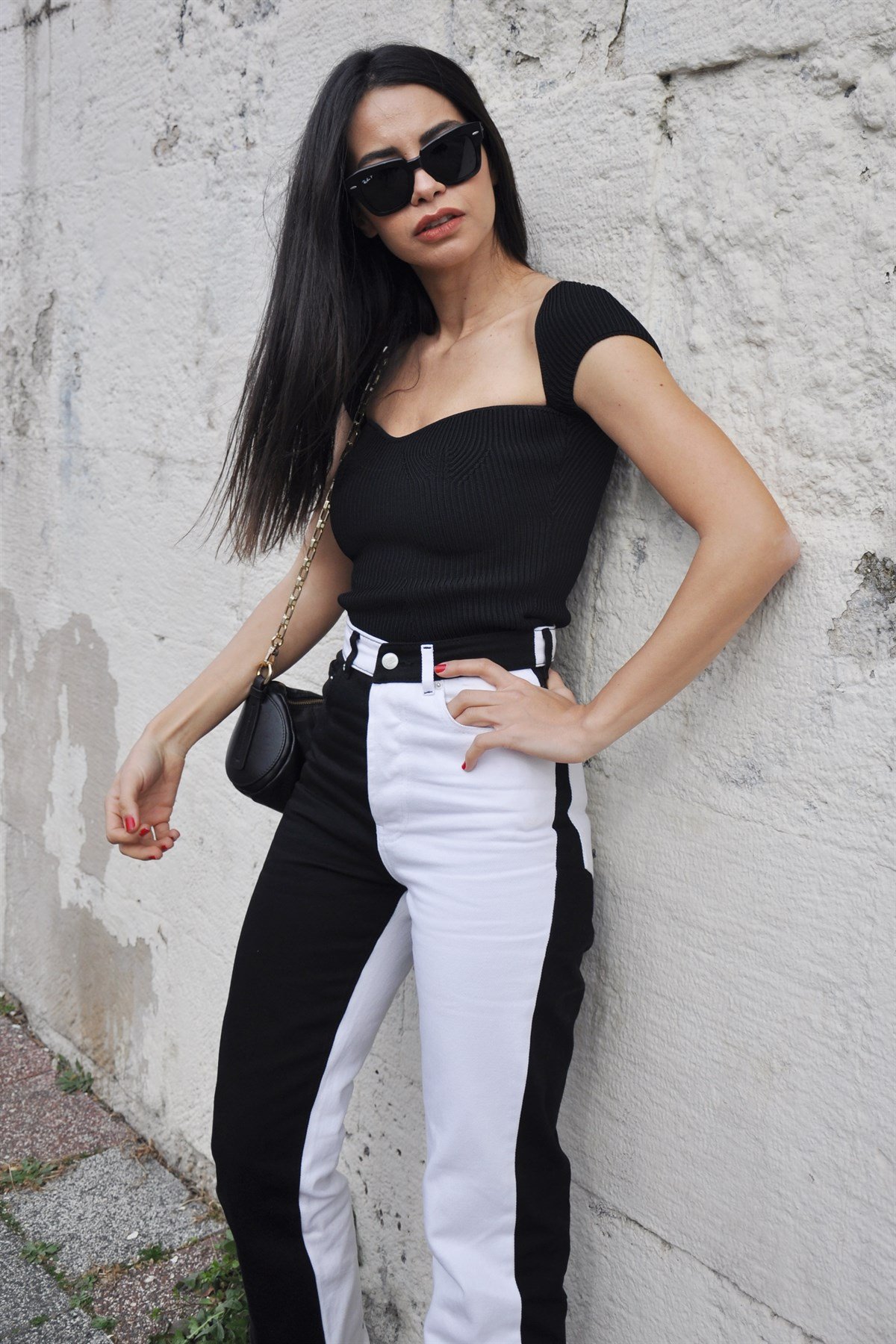 Siyah Beyaz Straight Jean