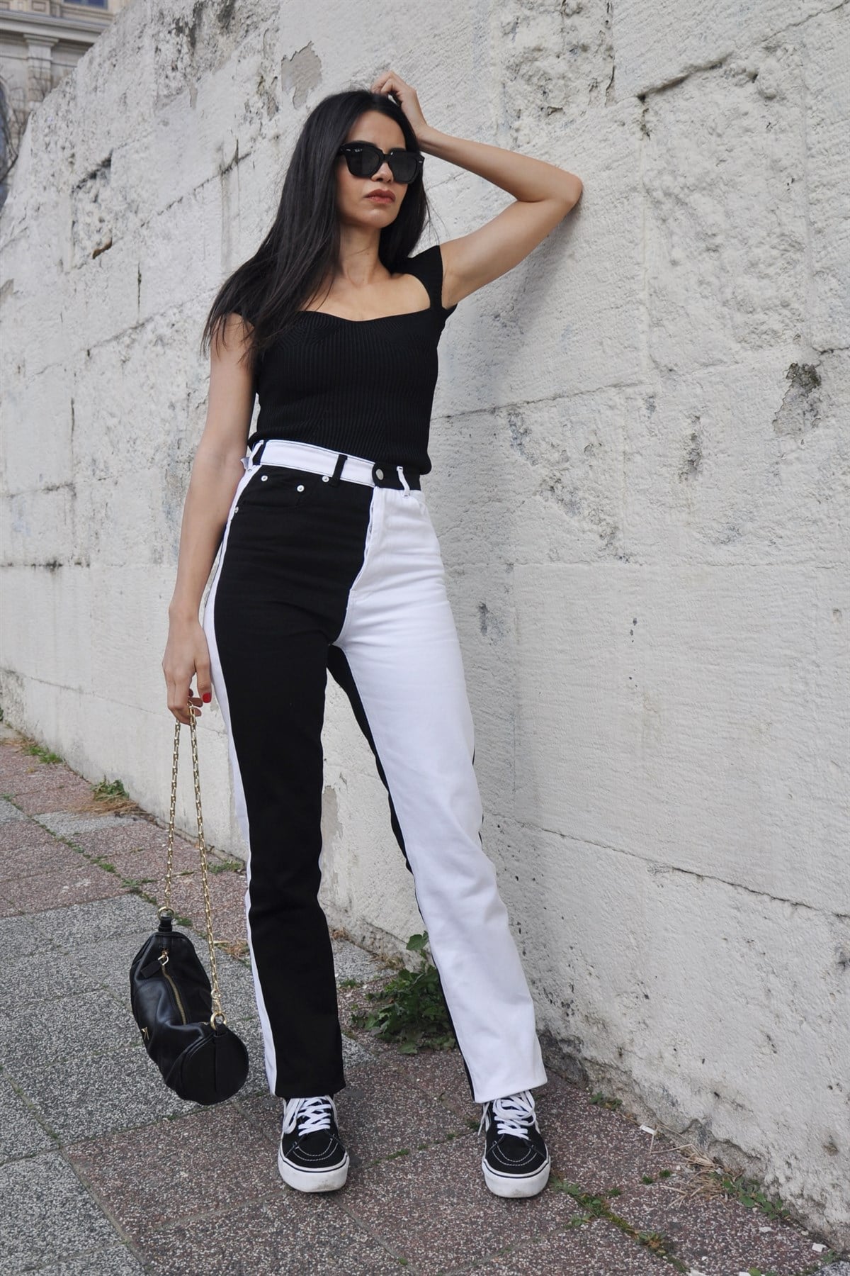 Siyah Beyaz Straight Jean