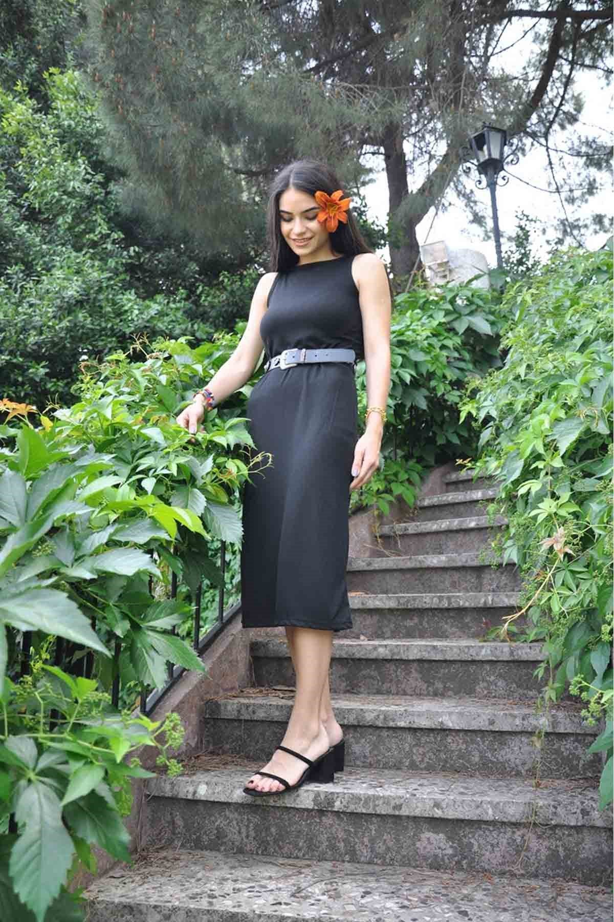 Siyah Fitilli Elbise