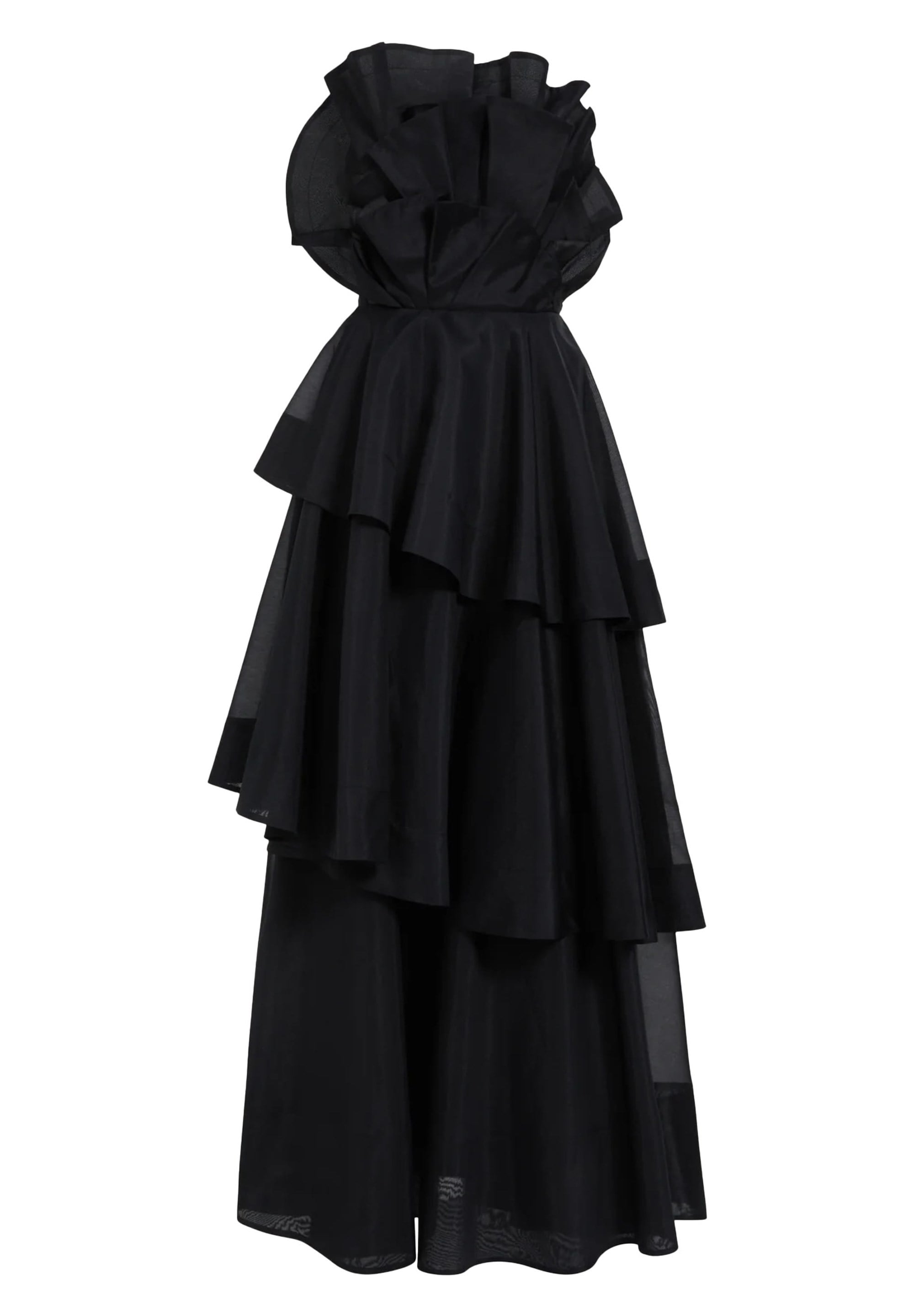 Straplez Siyah Premium Midi Elbise