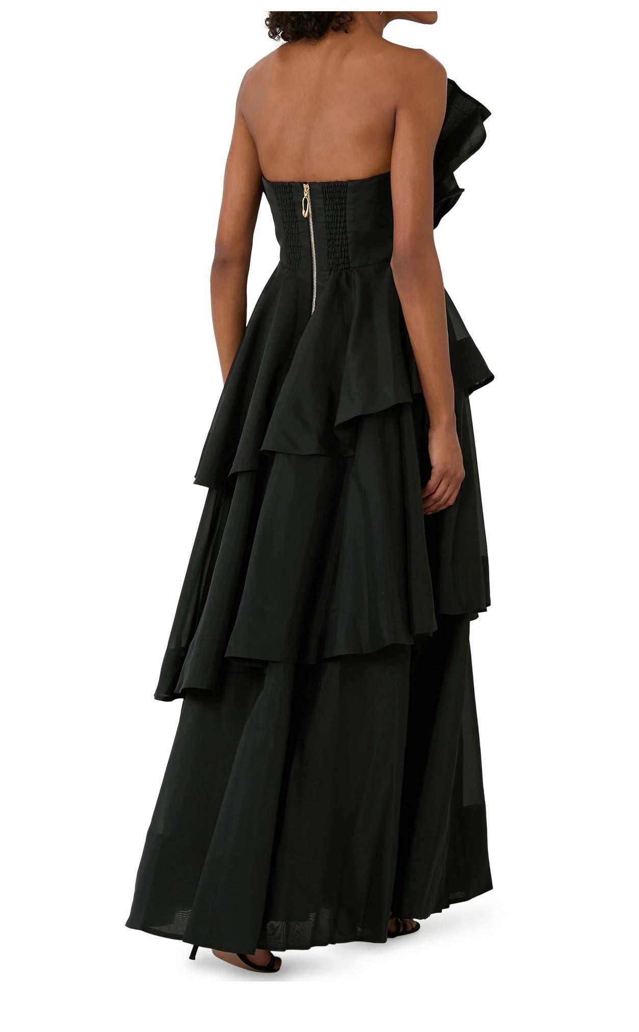 Straplez Siyah Premium Midi Elbise