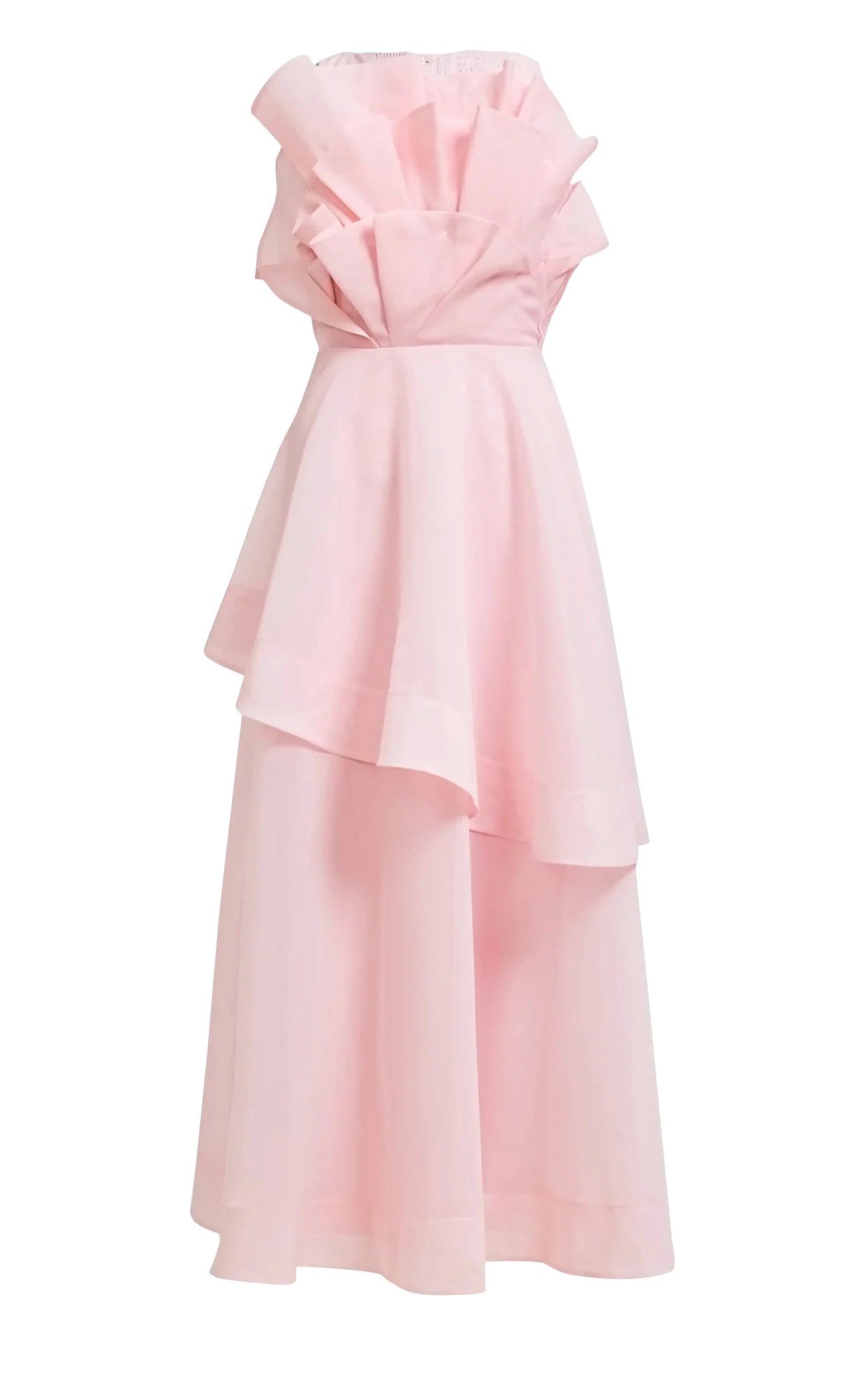 Straplez Toz Pembe Premium Midi Elbise