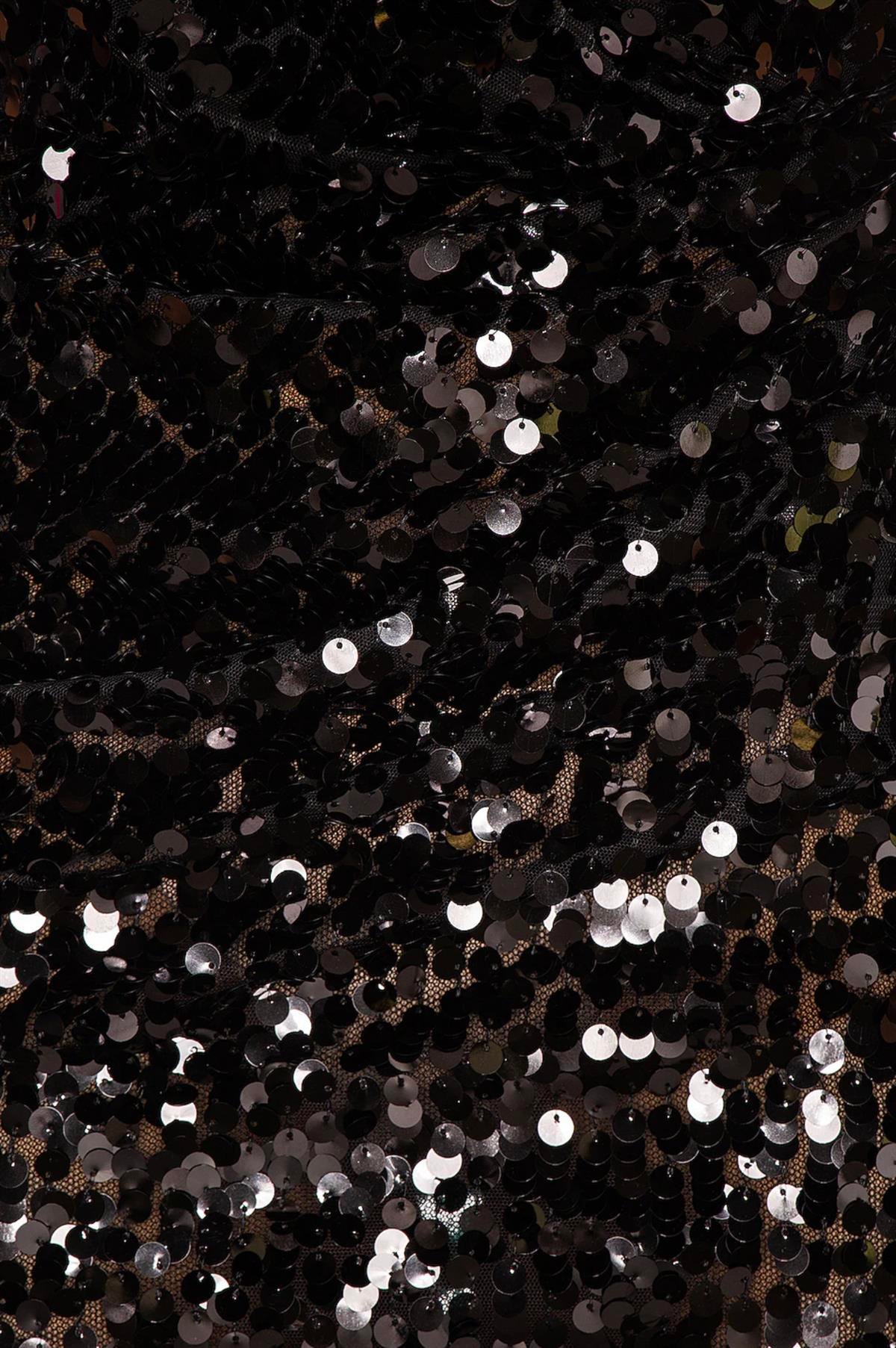 Tek Omuzlu Payetli Tasarım Midi Elbise