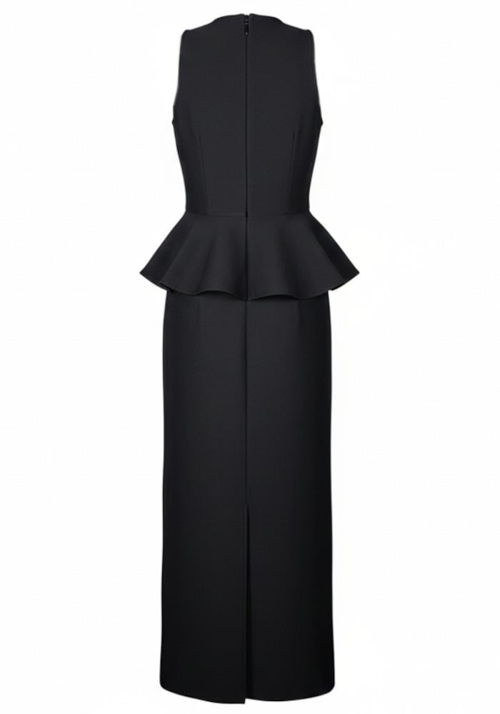 Yakası Kristal Taşlı Peplum Detaylı Siyah Tasarım Elbise