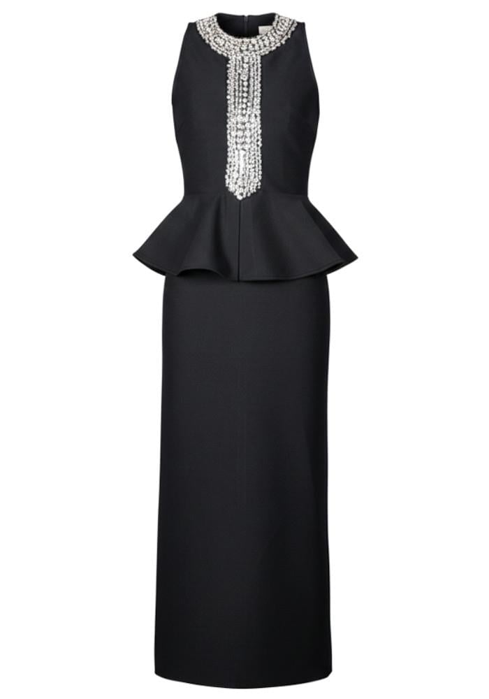 Yakası Kristal Taşlı Peplum Detaylı Siyah Tasarım Elbise