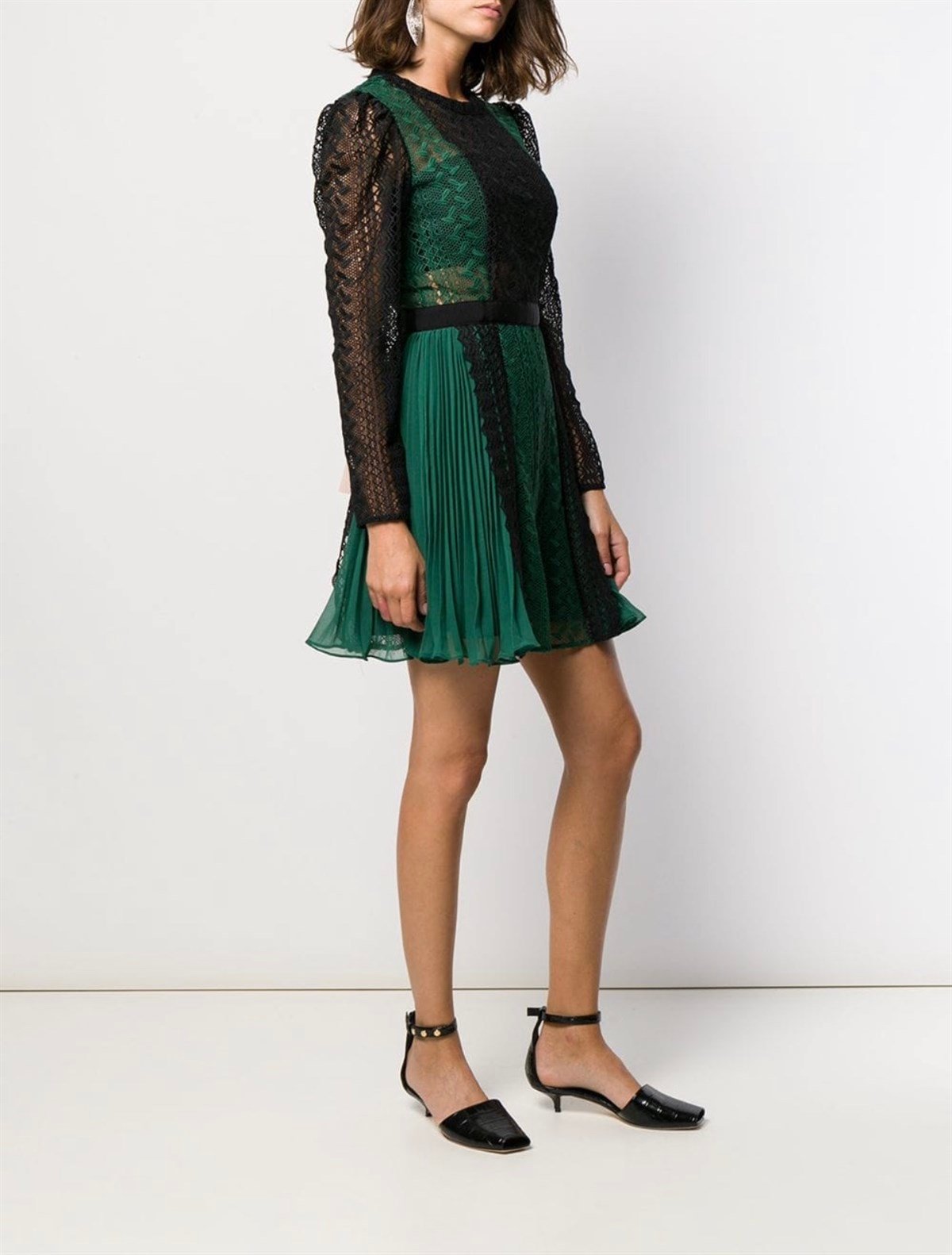Yeşil Dantelli Mini Elbise