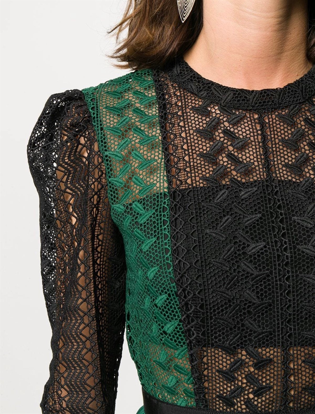 Yeşil Dantelli Mini Elbise