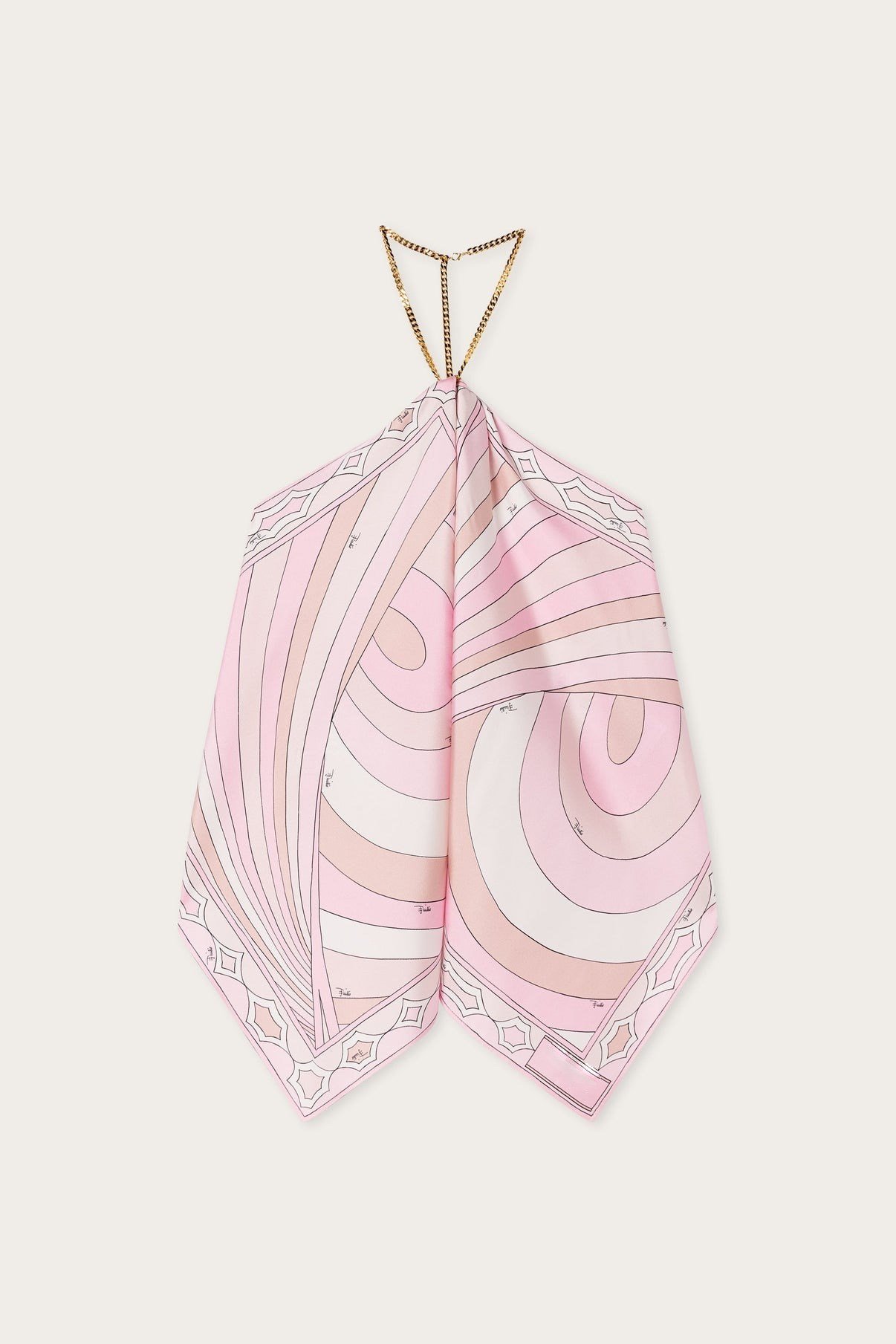 Zincirli Pembe Desenli Saten Premium Bluz