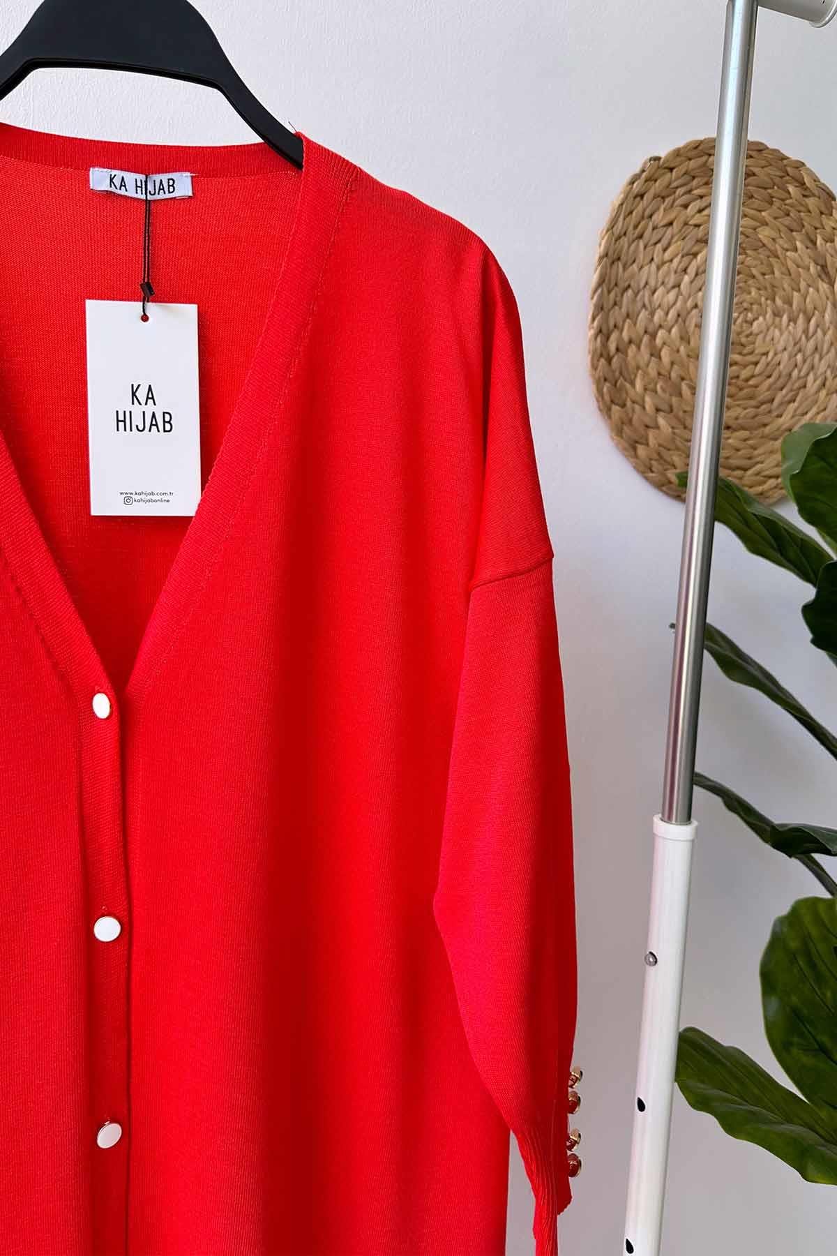 Maxi Boy Düğmeli Merserize Hırka - Turuncu