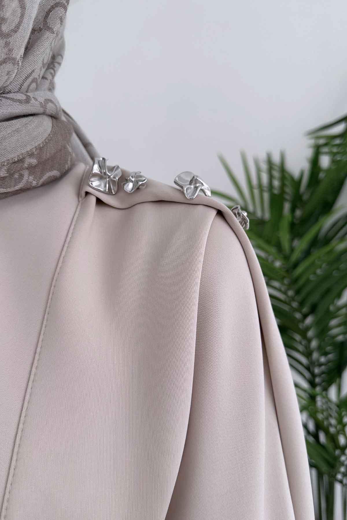 Omuz Detay İkili Kimono Scuba Takım - Bej