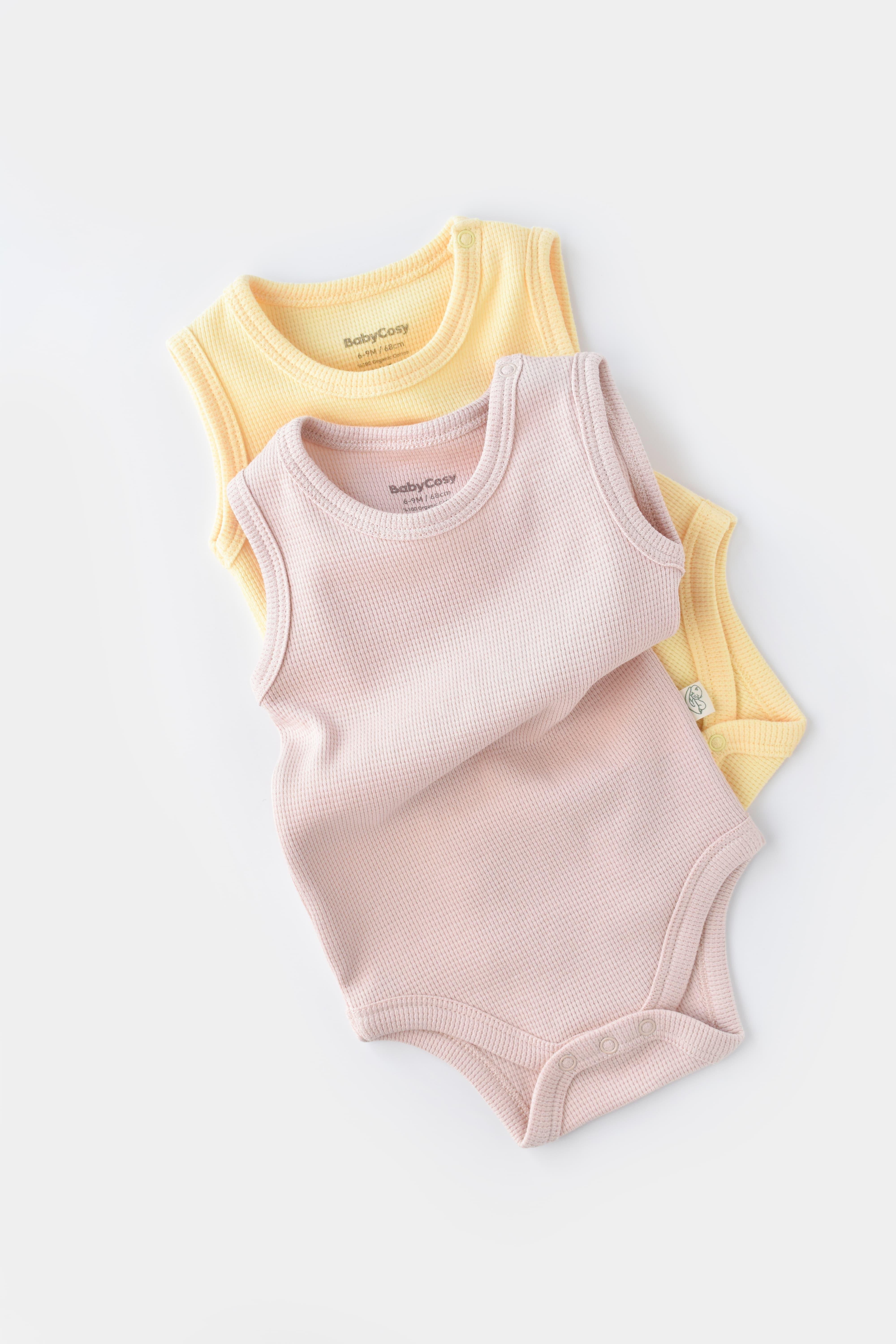 BabyCosy Organik Waffle İkili Askılı Body / Sarı - Pembe