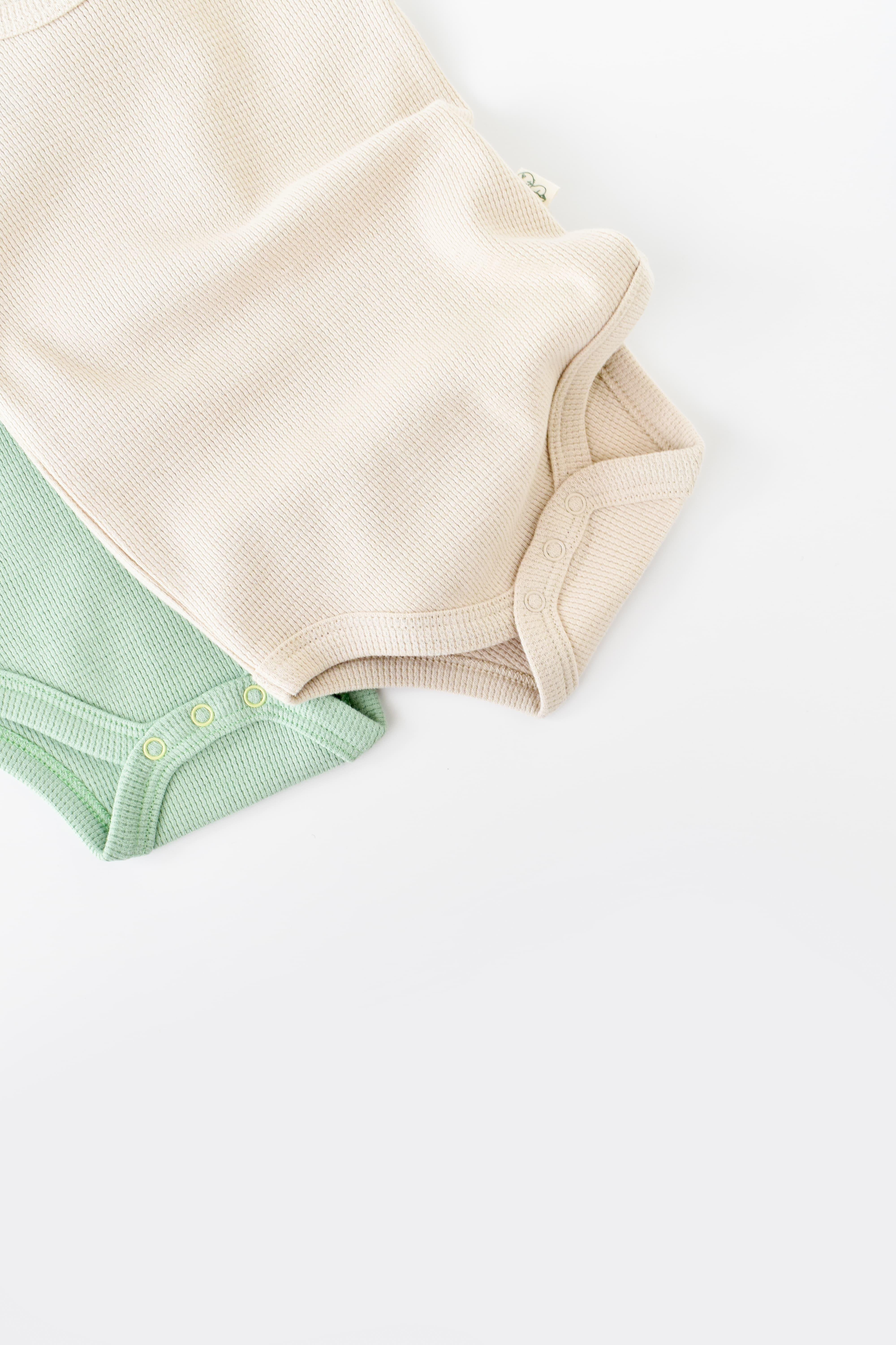 BabyCosy Organik Waffle İkili Askılı Body / Açık Yeşil - Bej