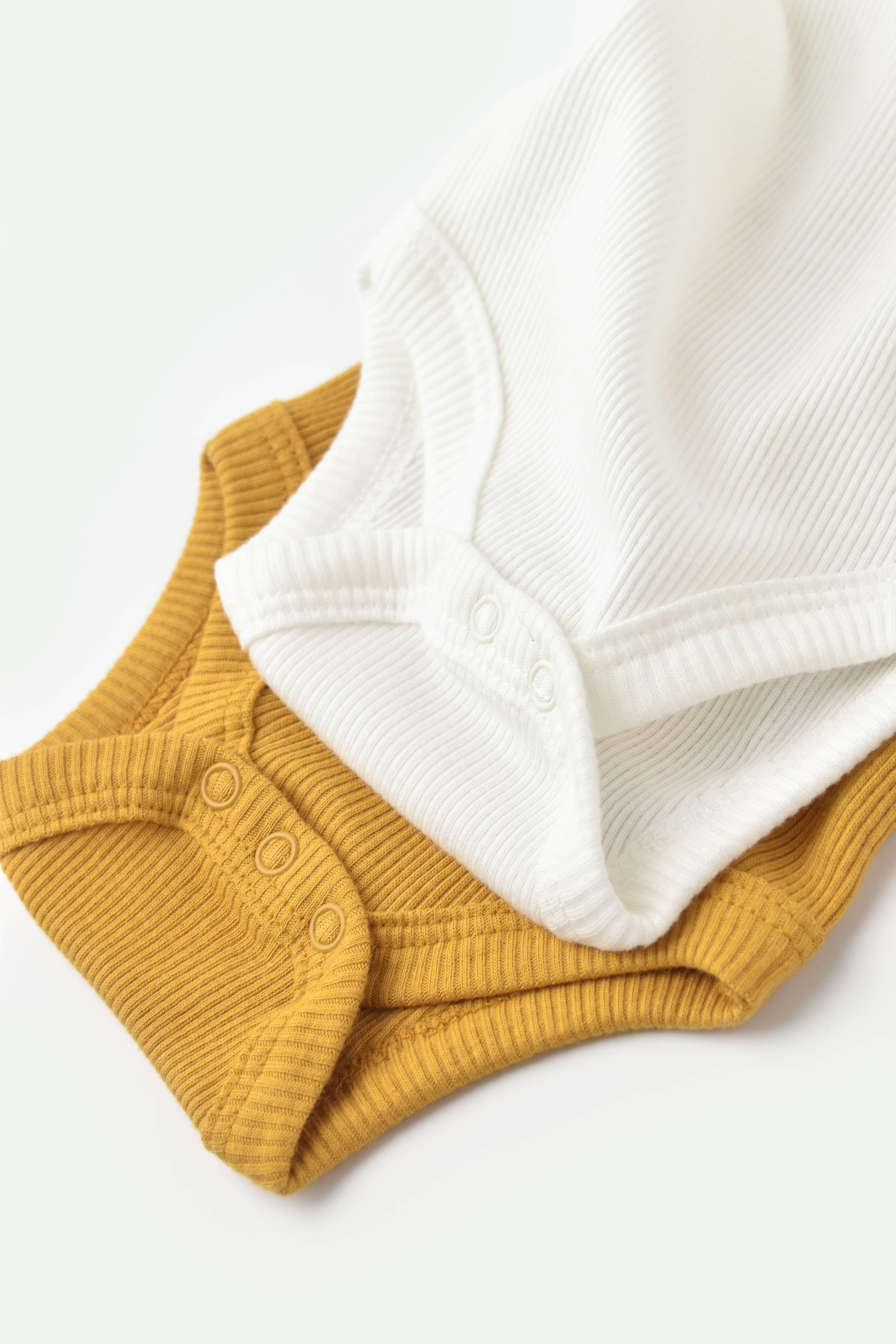 BabyCosy Organik İkili Kolsuz Body / Hardal - Ekru