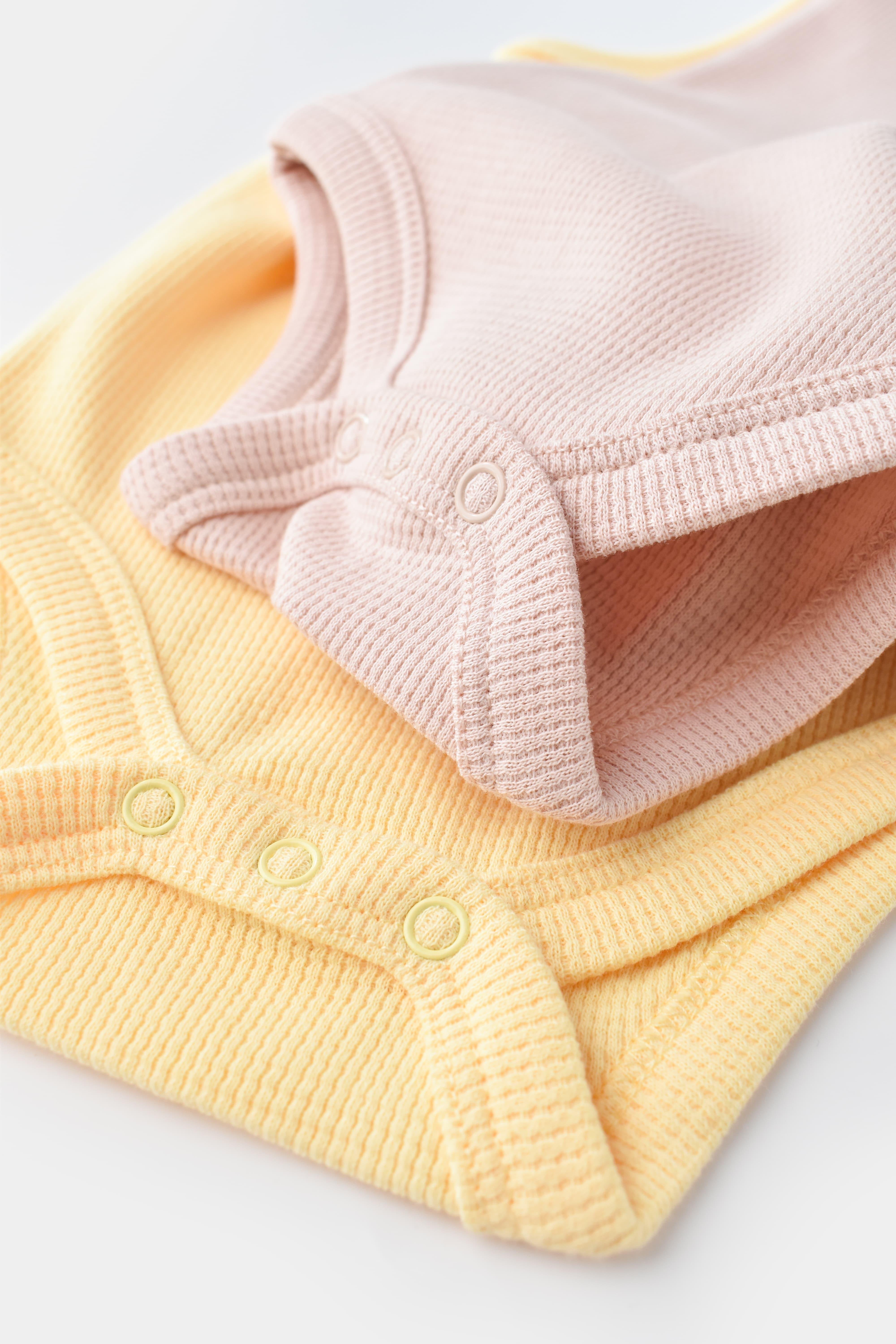 BabyCosy Organik Waffle İkili Askılı Body / Sarı - Pembe