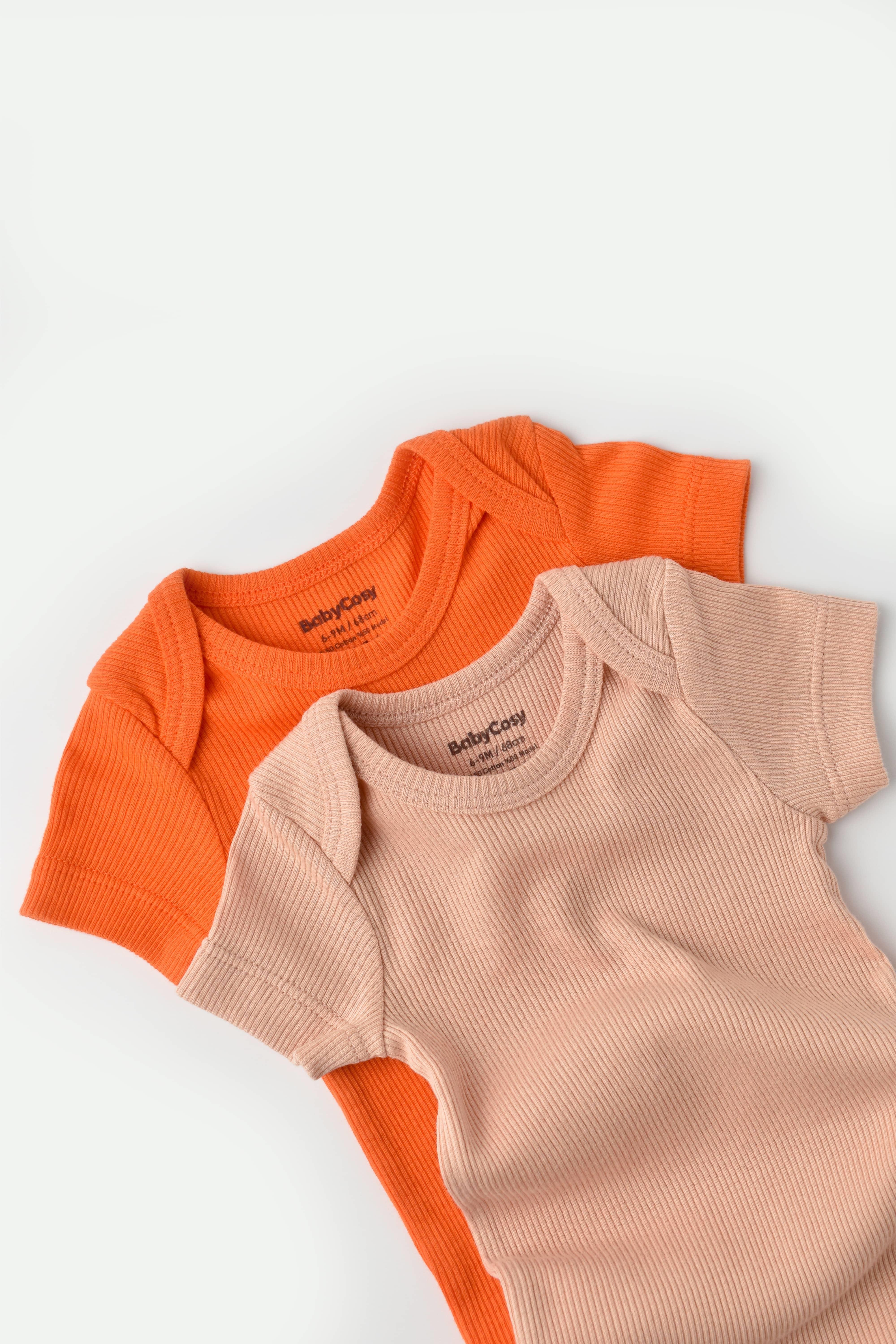 BabyCosy Organik İkili Kısa Kollu Body / Nar Çiçeği - Şeftali