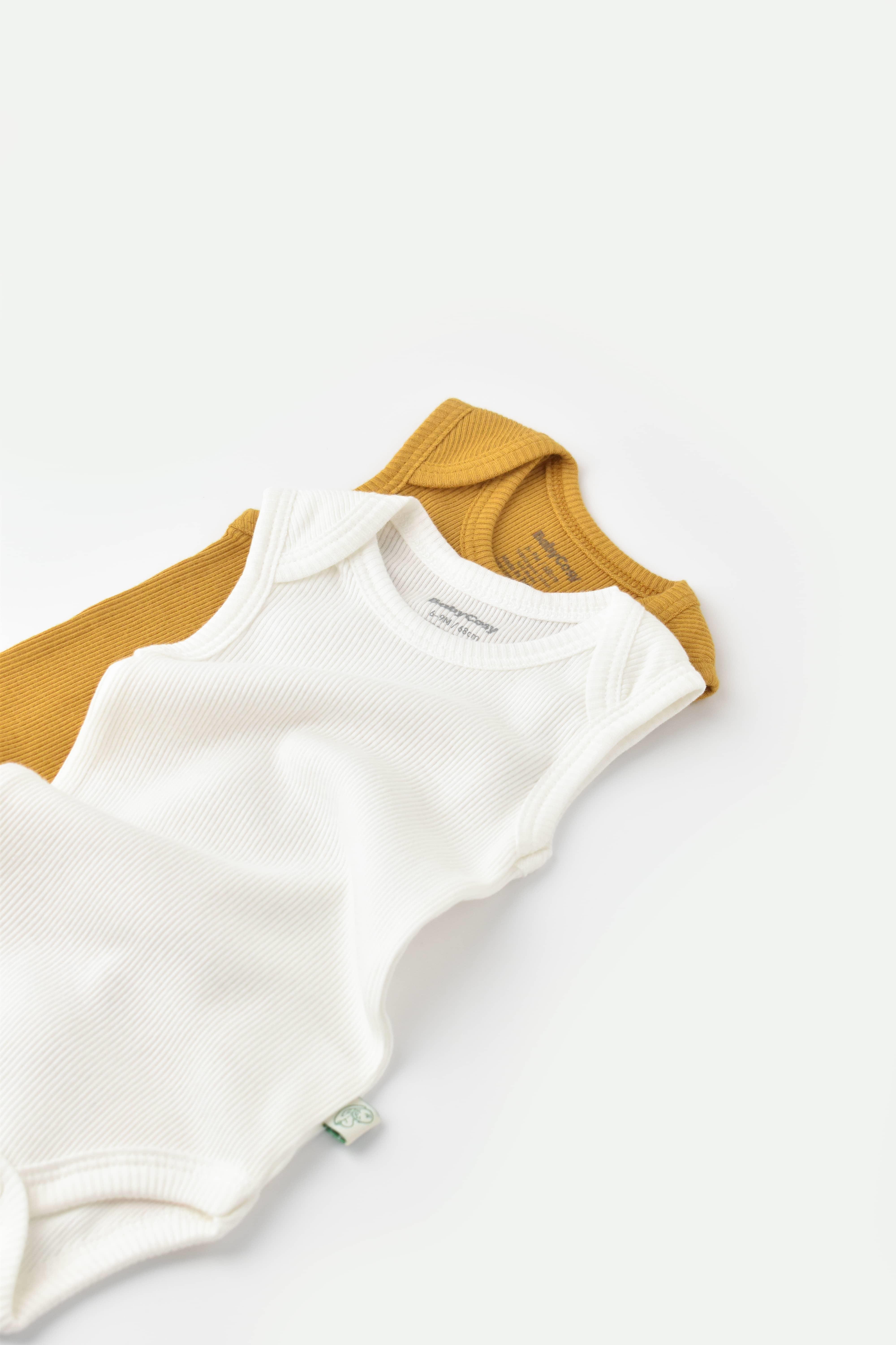BabyCosy Organik İkili Kolsuz Body / Hardal - Ekru