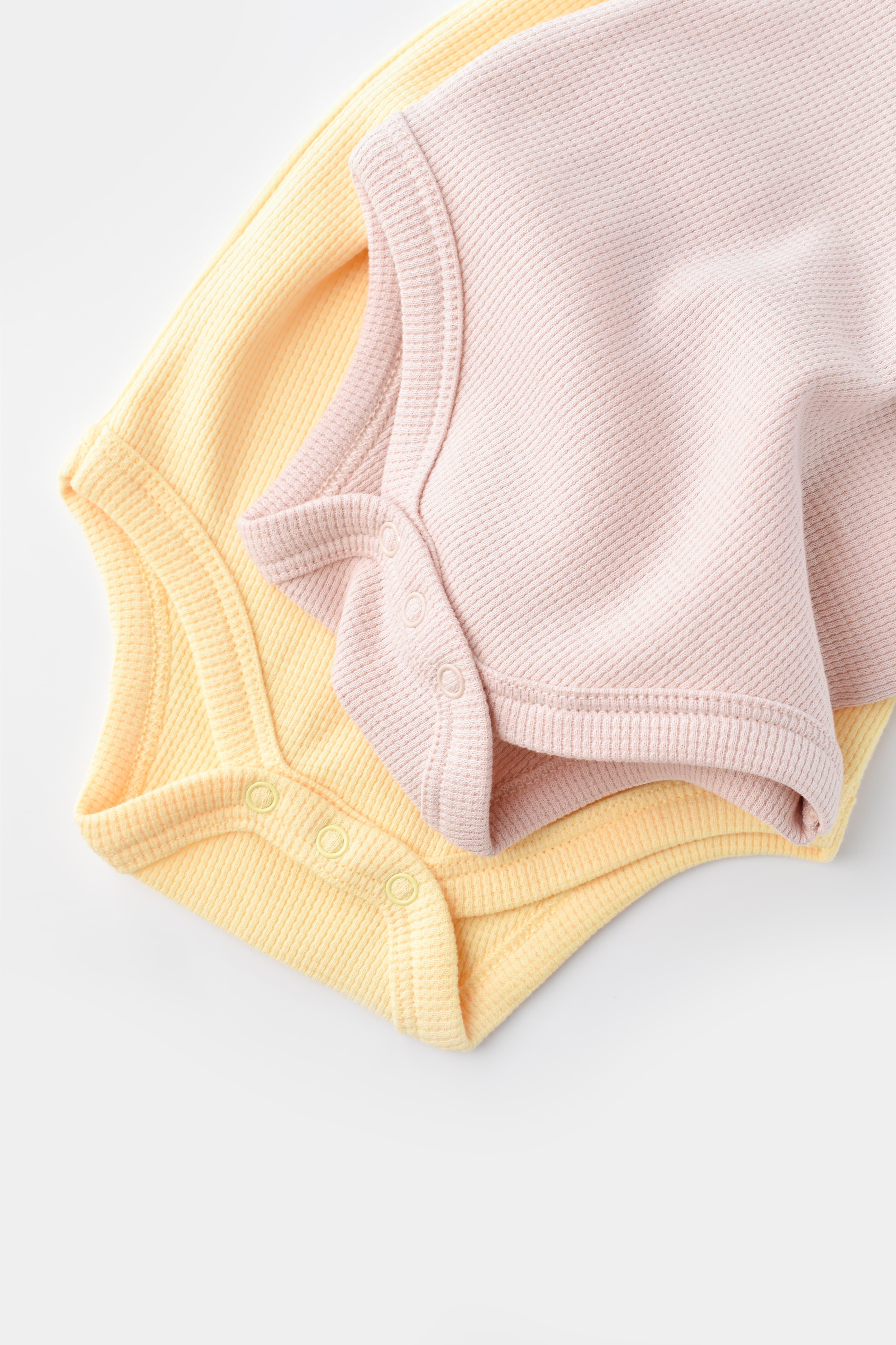 BabyCosy Organik Waffle İkili Askılı Body / Sarı - Pembe