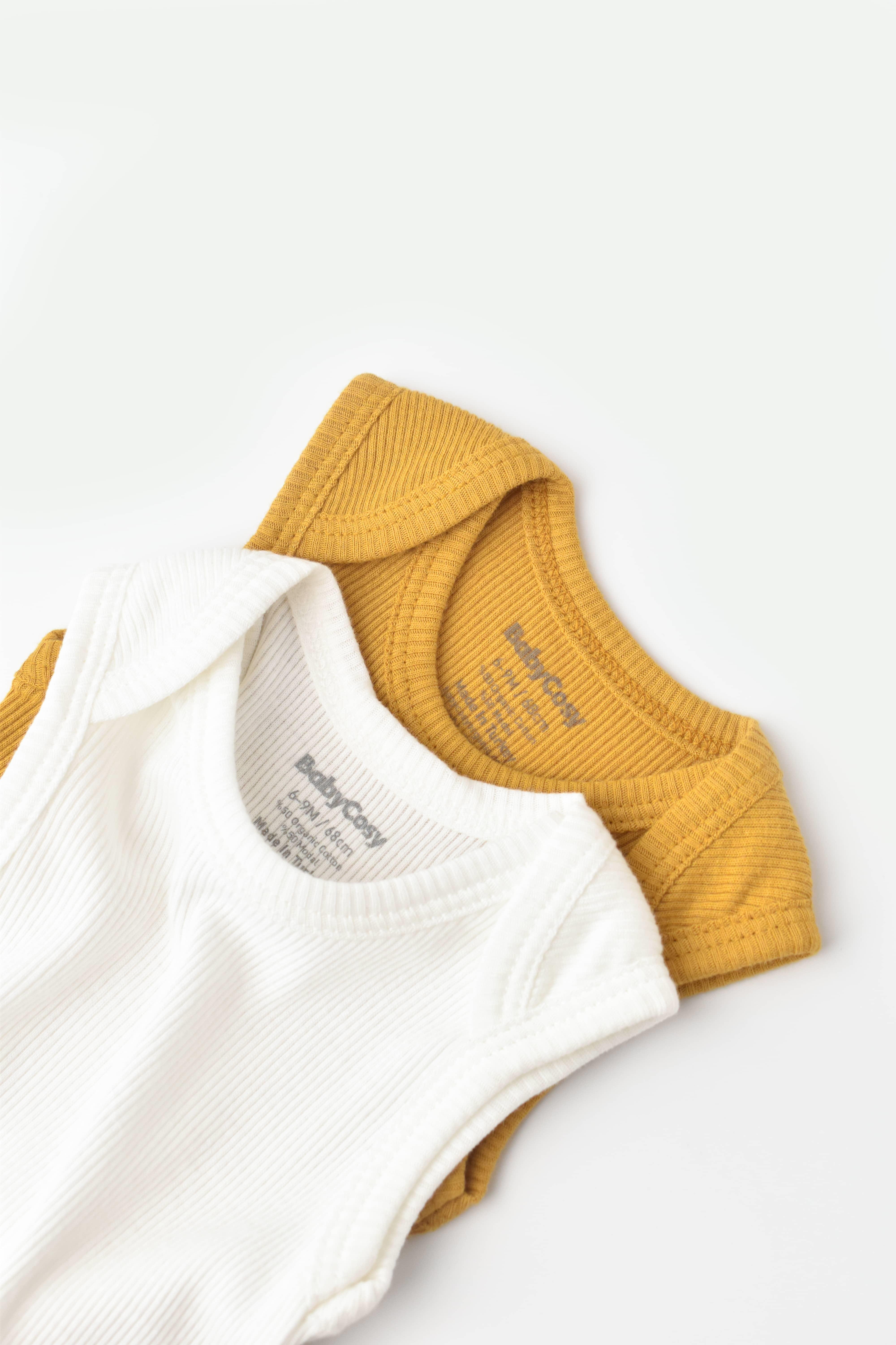 BabyCosy Organik İkili Kolsuz Body / Hardal - Ekru