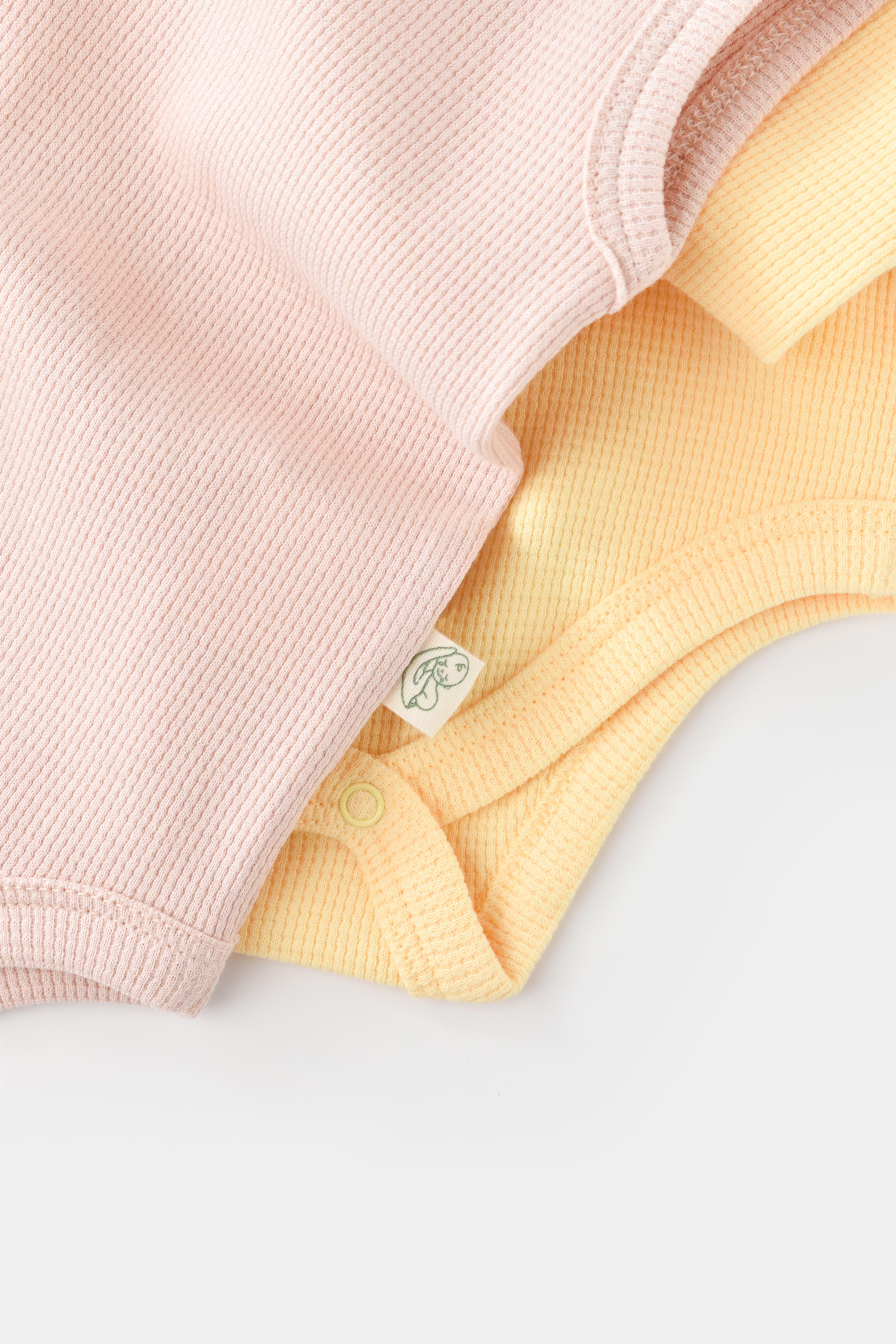 BabyCosy Organik Waffle İkili Askılı Body / Sarı - Pembe