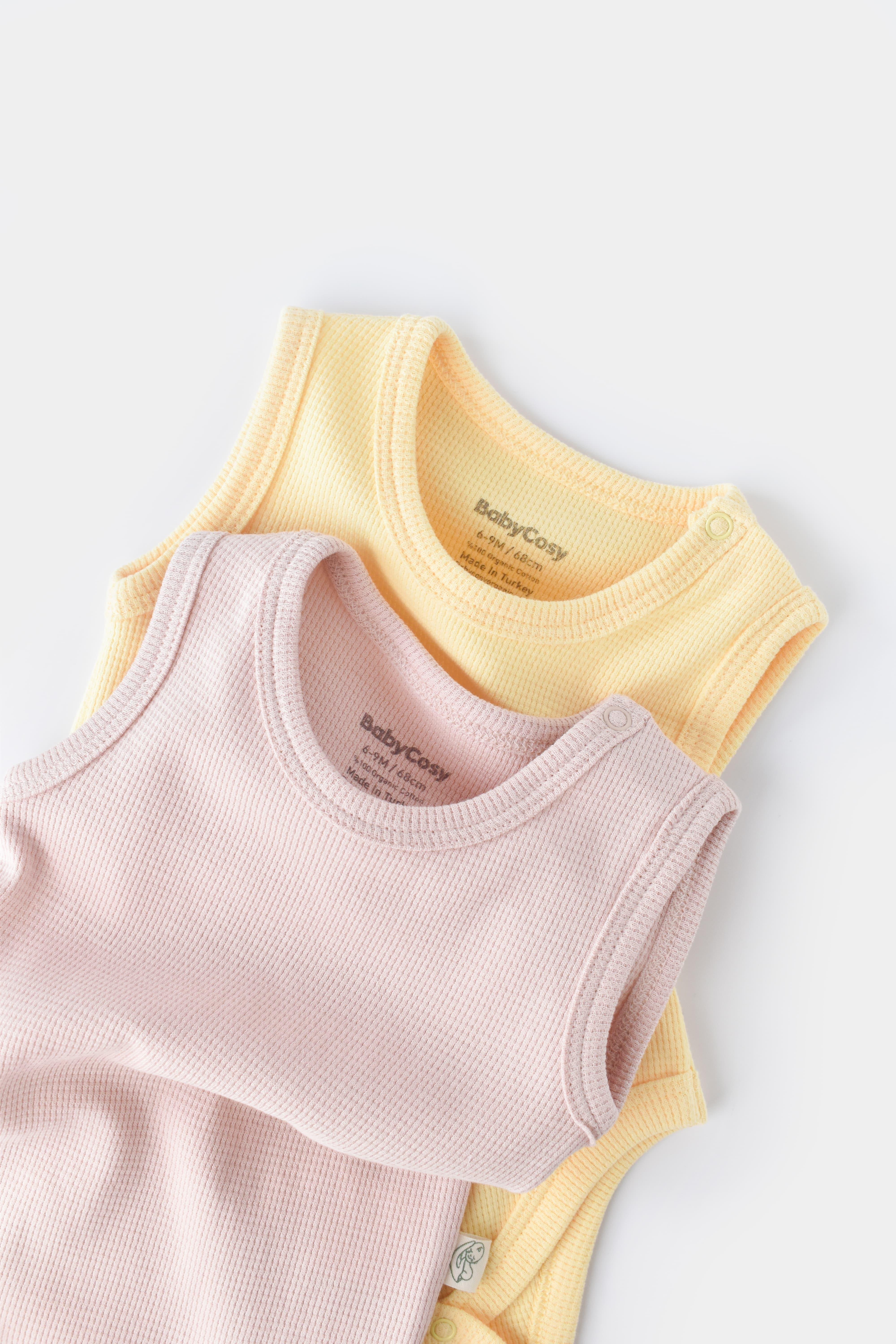 BabyCosy Organik Waffle İkili Askılı Body / Sarı - Pembe