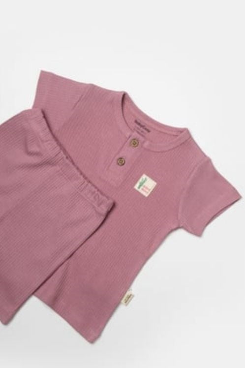 BabyCosy Organik Bambu Şort ve Tişört Seti - Gül Kurusu