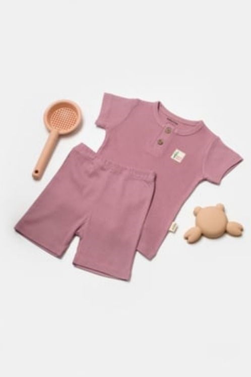 BabyCosy Organik Bambu Şort ve Tişört Seti - Gül Kurusu