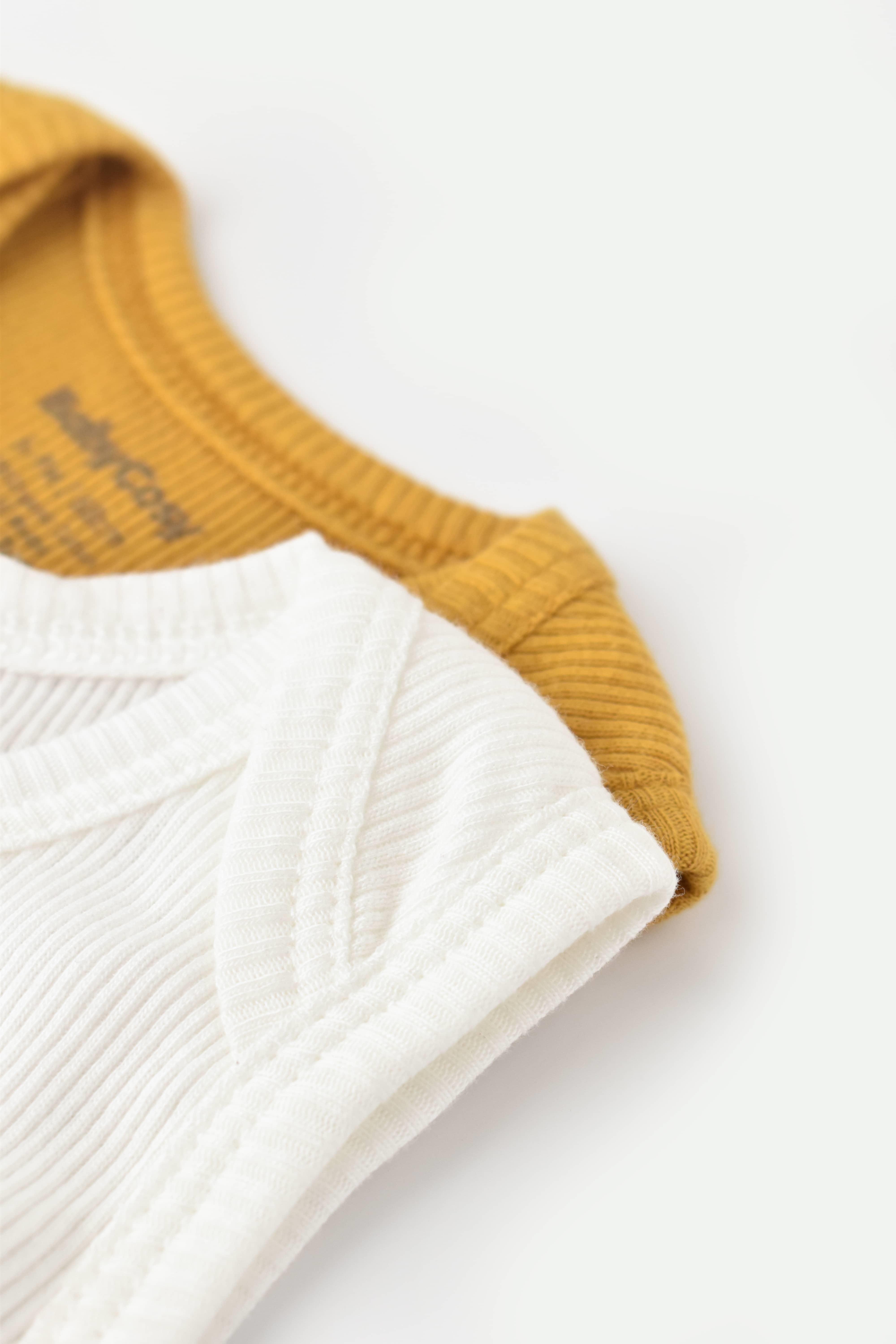 BabyCosy Organik İkili Kolsuz Body / Hardal - Ekru