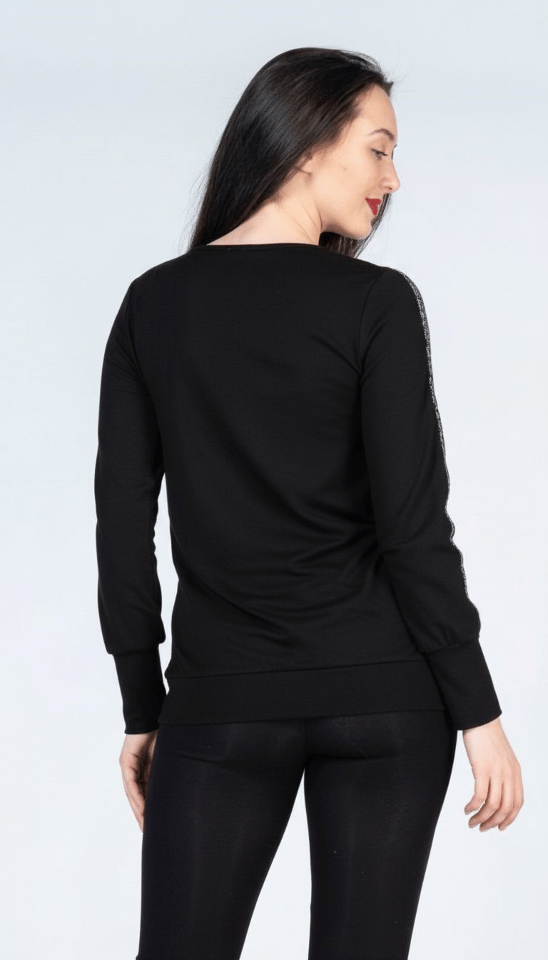 Busa Maternity Kol Şeritli İki Taraflı Emzirme Fermuarlı Tencel Hamile Bluzu Siyah