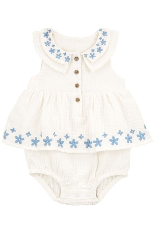 Carters Kız Bebek Nakışlı Müslin Elbise Body - Beyaz