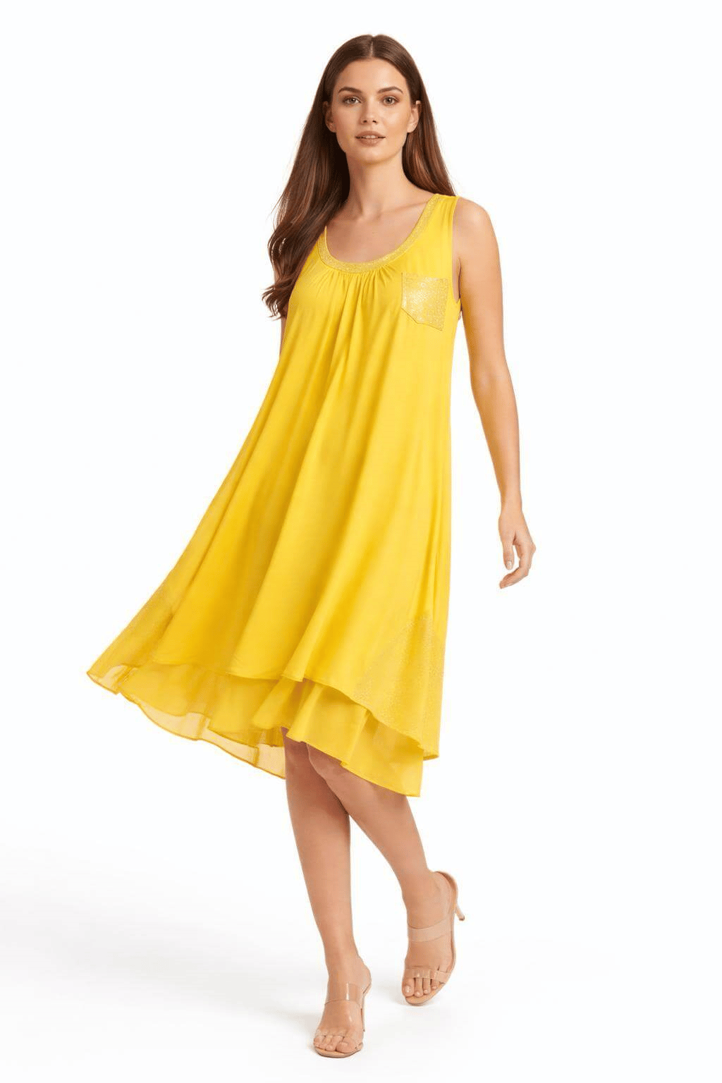 Made in Italy %100 Viskoz Doğal Dokulu Hamile Elbisesi - Sarı