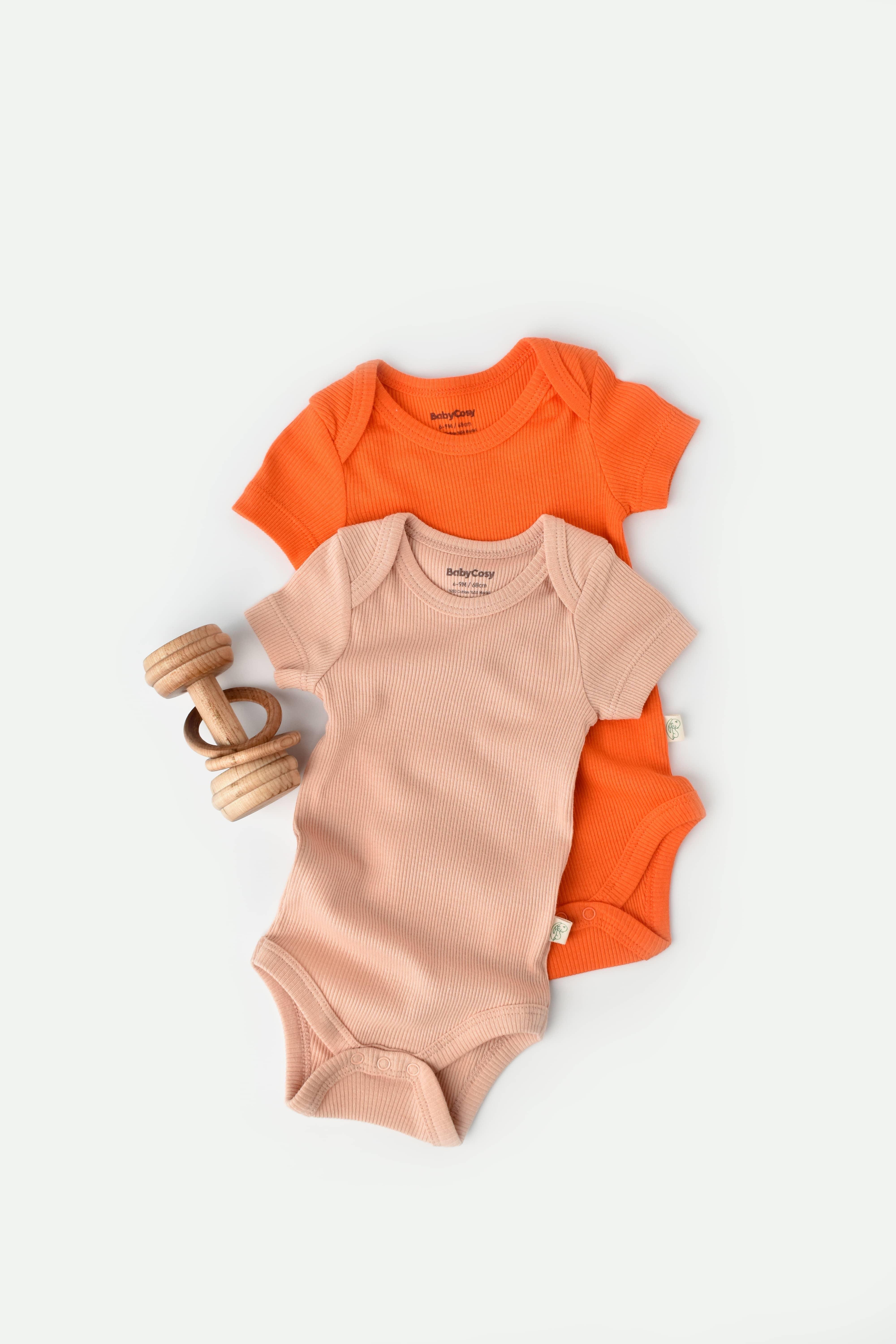 BabyCosy Organik İkili Kısa Kollu Body / Nar Çiçeği - Şeftali