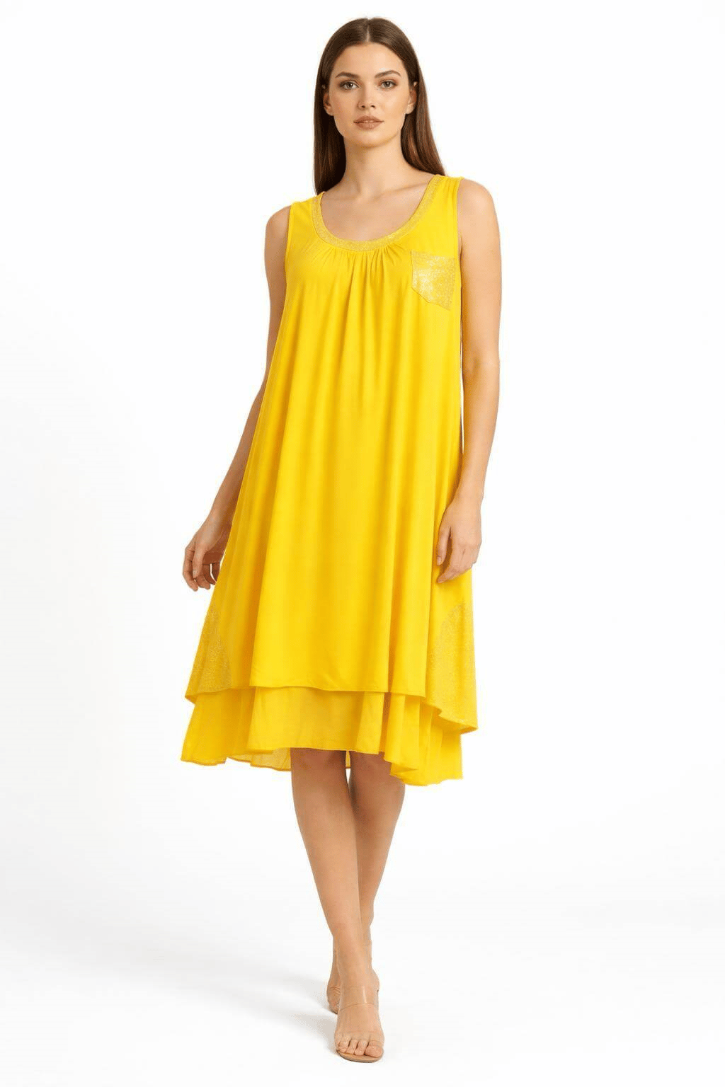 Made in Italy %100 Viskoz Doğal Dokulu Hamile Elbisesi - Sarı