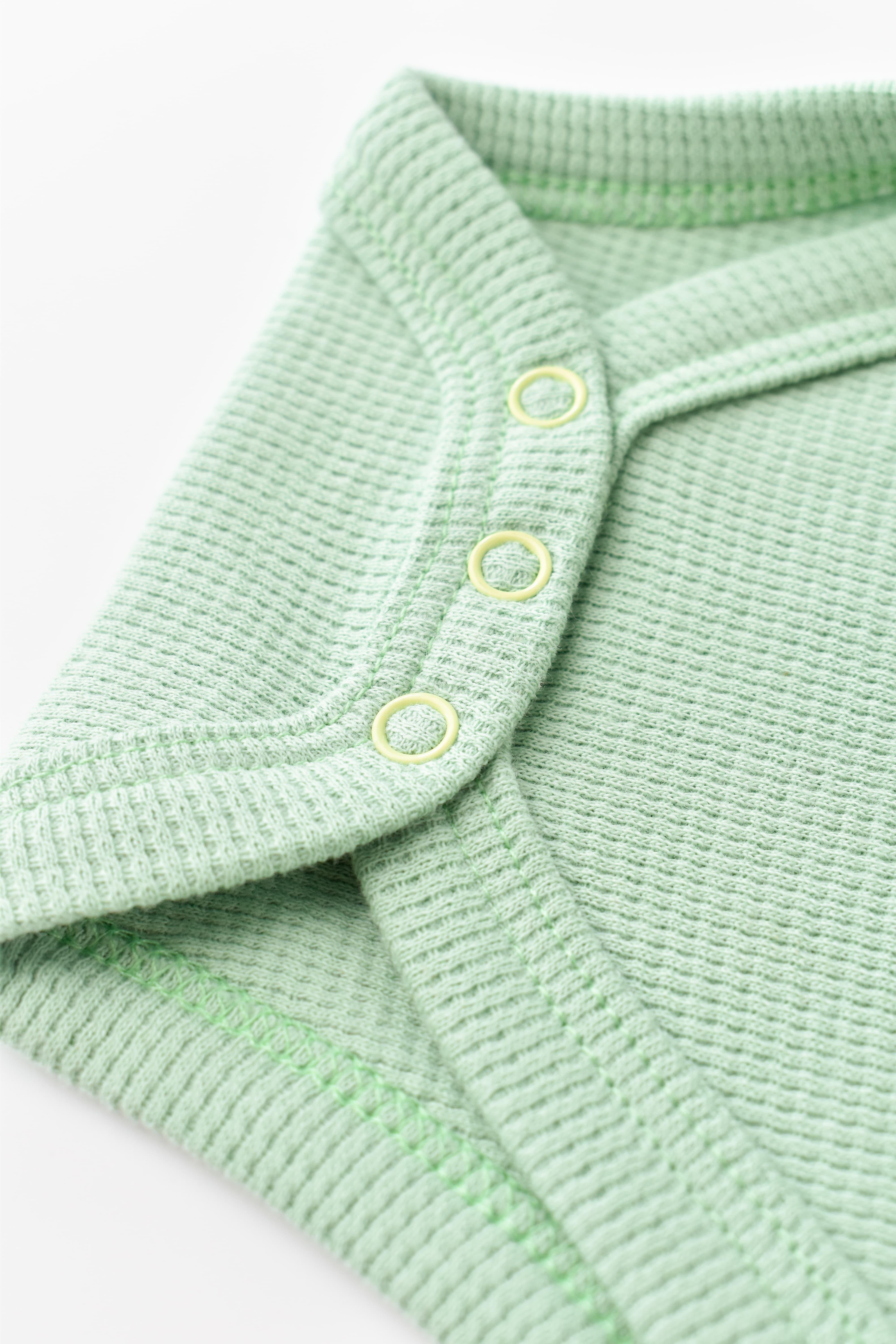 BabyCosy Organik Waffle İkili Askılı Body / Açık Yeşil - Bej