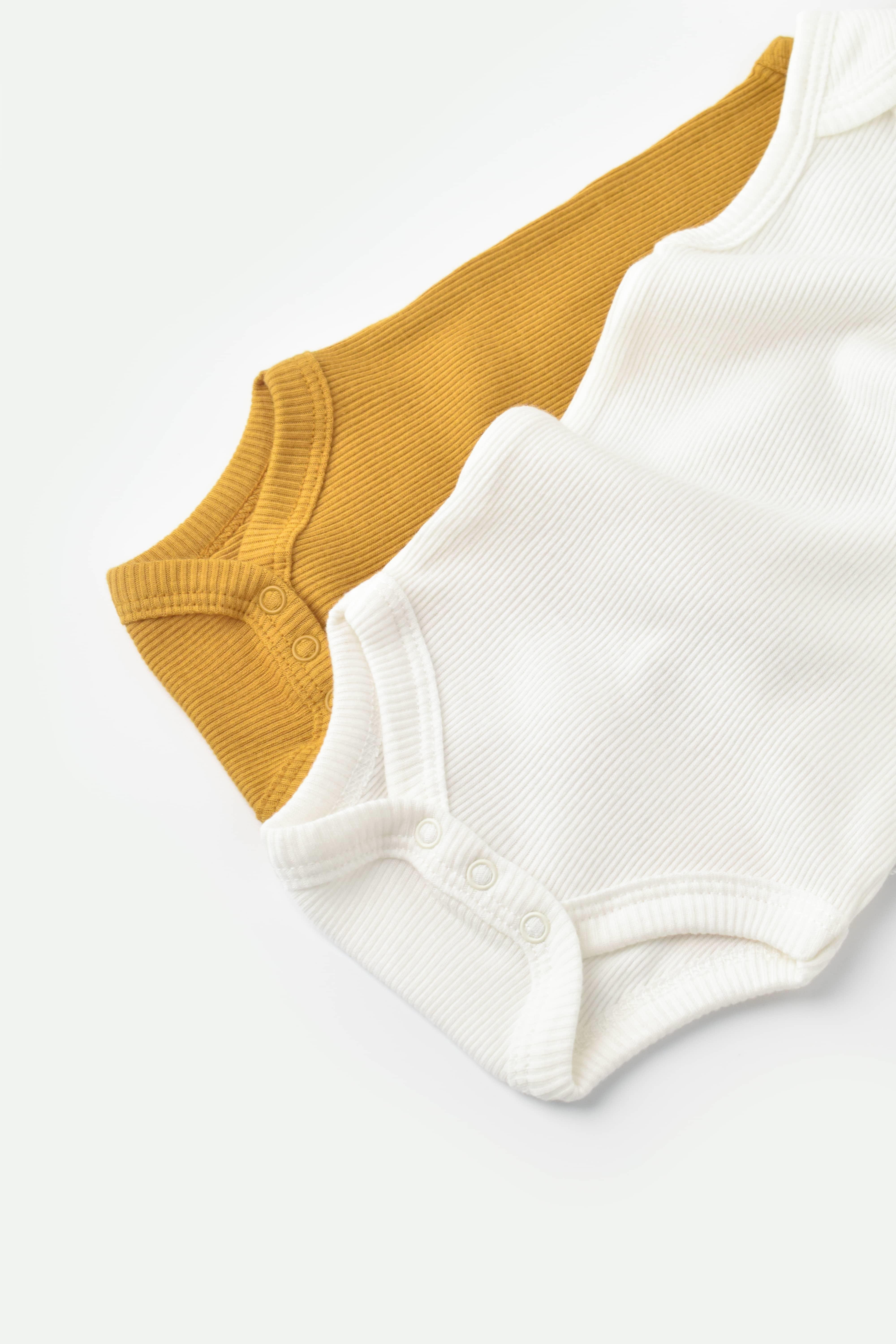 BabyCosy Organik İkili Kolsuz Body / Hardal - Ekru