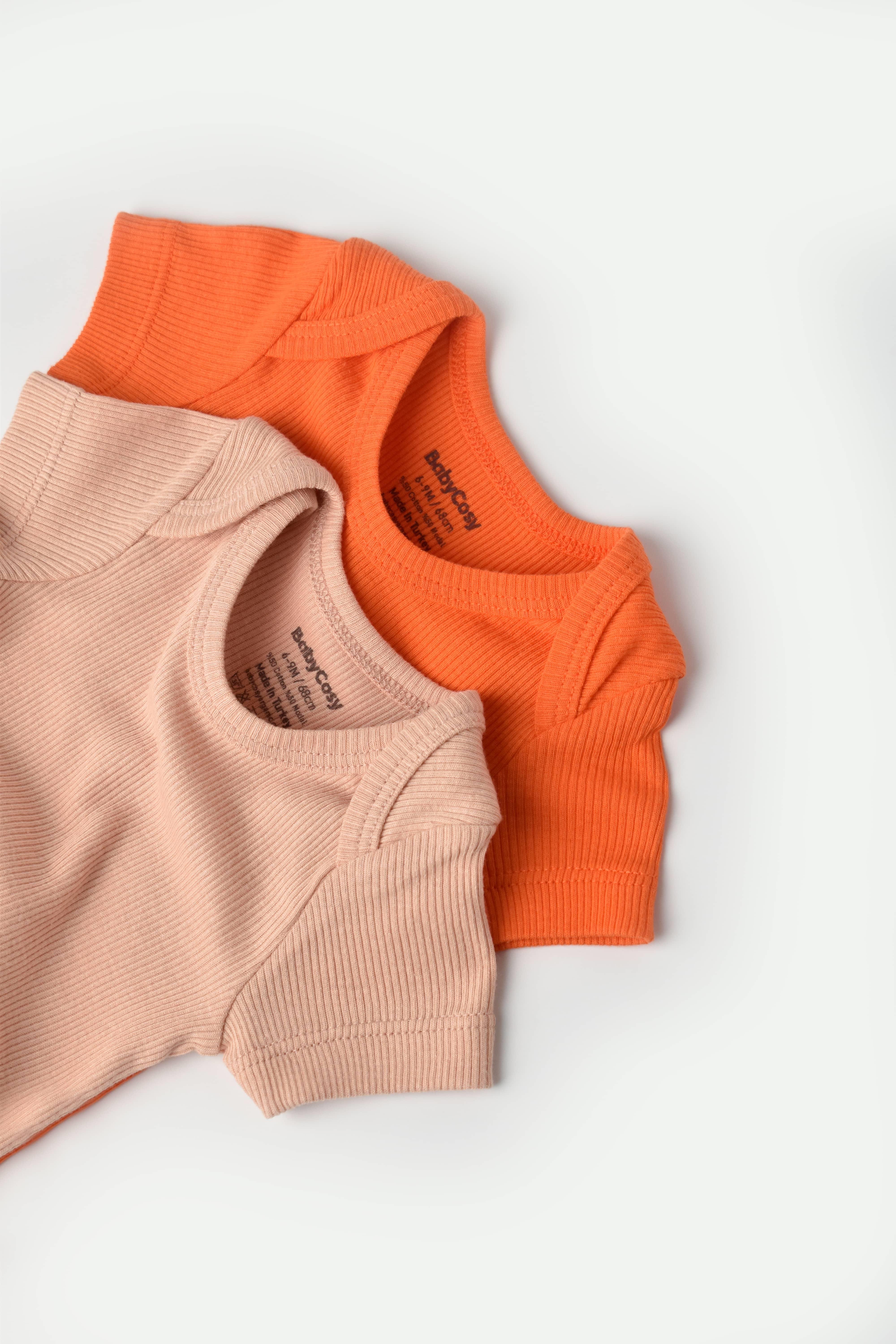 BabyCosy Organik İkili Kısa Kollu Body / Nar Çiçeği - Şeftali