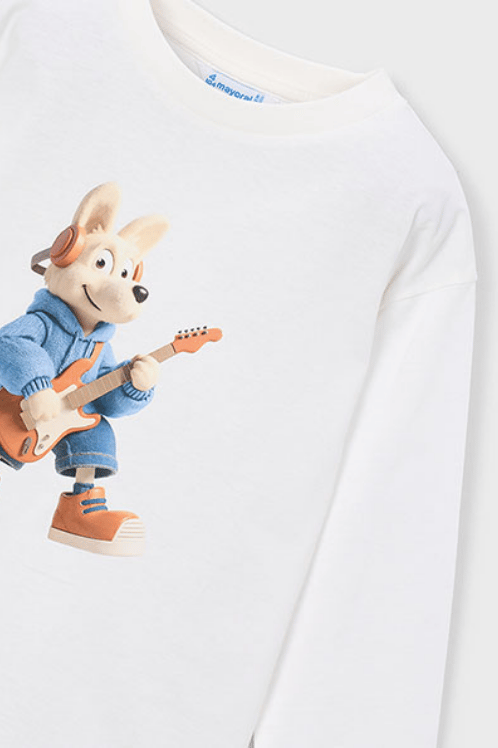 Mayoral Erkek Çocuk Krem Gitar Çalan Köpek Baskılı Uzun Kollu T-Shirt