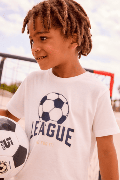 Mayoral Erkek Çocuk Krem Silikon Kabartma Futbol Baskılı Tişört