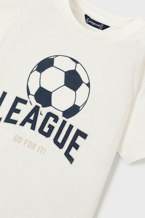 Mayoral Erkek Çocuk Krem Silikon Kabartma Futbol Baskılı Tişört