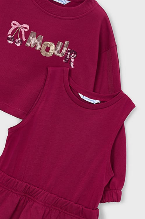Mayoral Kız Çocuk Bordo İşlemeli Sweatshirt ve Elbise Takım