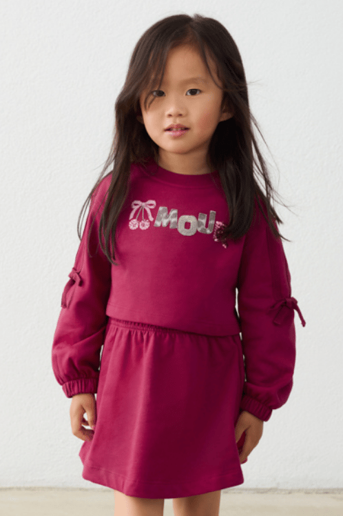 Mayoral Kız Çocuk Bordo İşlemeli Sweatshirt ve Elbise Takım