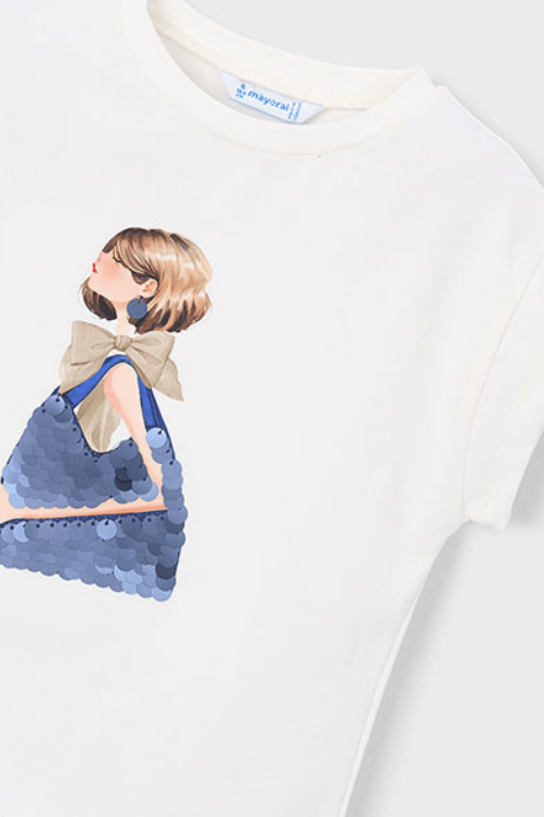 Mayoral Kız Çocuk Desenli T-shirt Beyaz