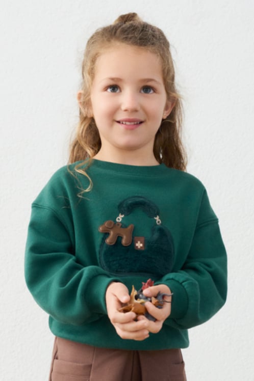 Mayoral Kız Çocuk Yeşil Çanta Aplikeli Sweatshirt