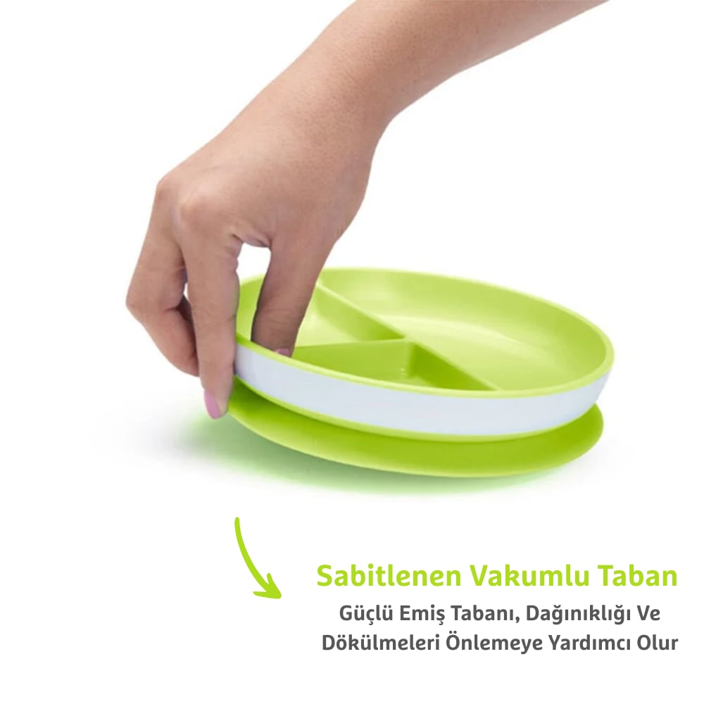 Munchkin Sabit Vakumlu Beslenme Tabağı | 6 Ay+ 3 Bölmeli, BPA İçermez, Yeşil -1 Adet