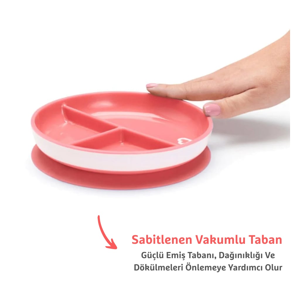 Munchkin Sabit Vakumlu Beslenme Tabağı | 6 Ay+ 3 Bölmeli, BPA İçermez, Pembe -1 Adet