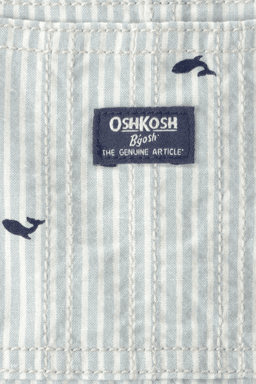 OshKosh Balina Nakışlı Çizgili Salopet Şort Tulum Erkek Bebek