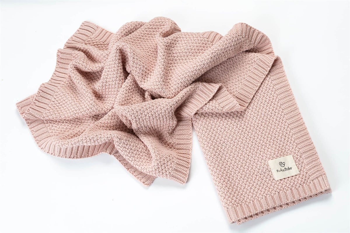 Picky Baby Organik Örgü Battaniye / Pudra Pembe