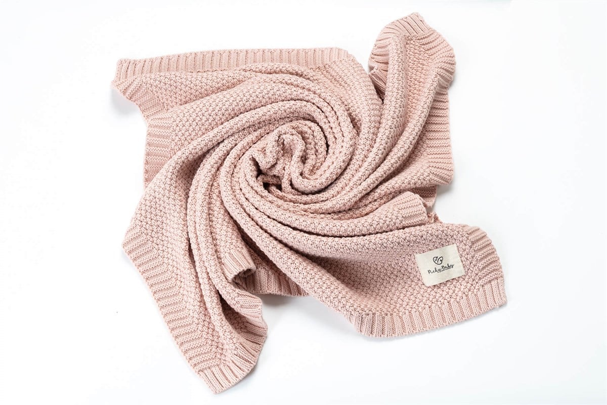 Picky Baby Organik Örgü Battaniye / Pudra Pembe