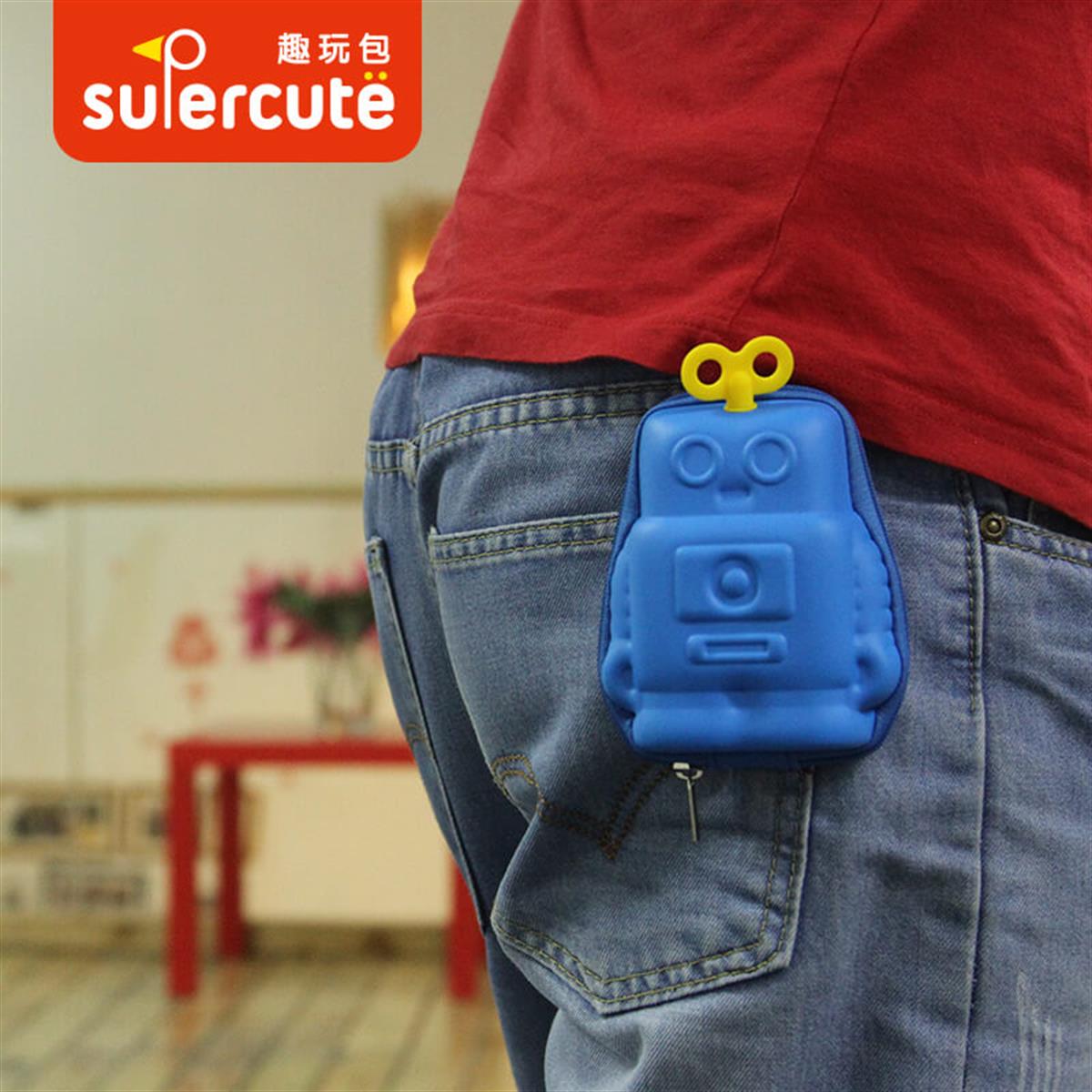Supercute Mini Anahtar Bozuk Para Çantası - Blue Robot