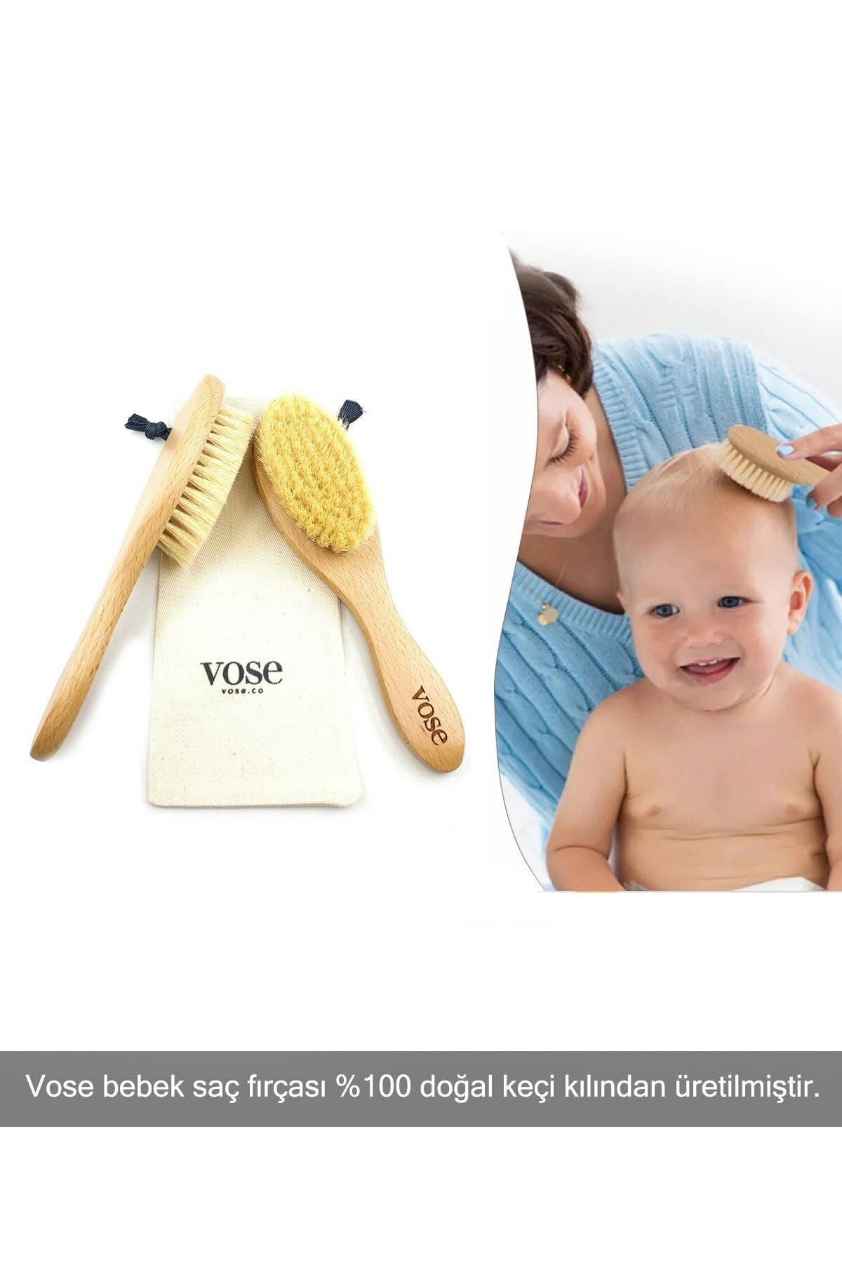 Vose Doğal Keçi Kılı Bebek Saç Fırçası 0 Ay+